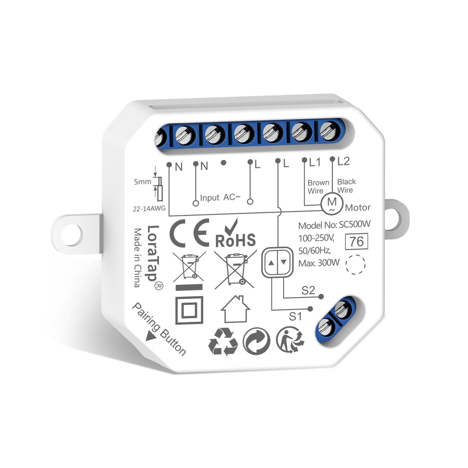LoraTap Interruttore Tapparelle WiFi, Modulo Comando per Tapparelle Elettriche, Controllo Vocale con Alexa, Controllo Remoto tramite App Smart Life, Timer Switch per Persiane Avvolgibili e Tende, 300W