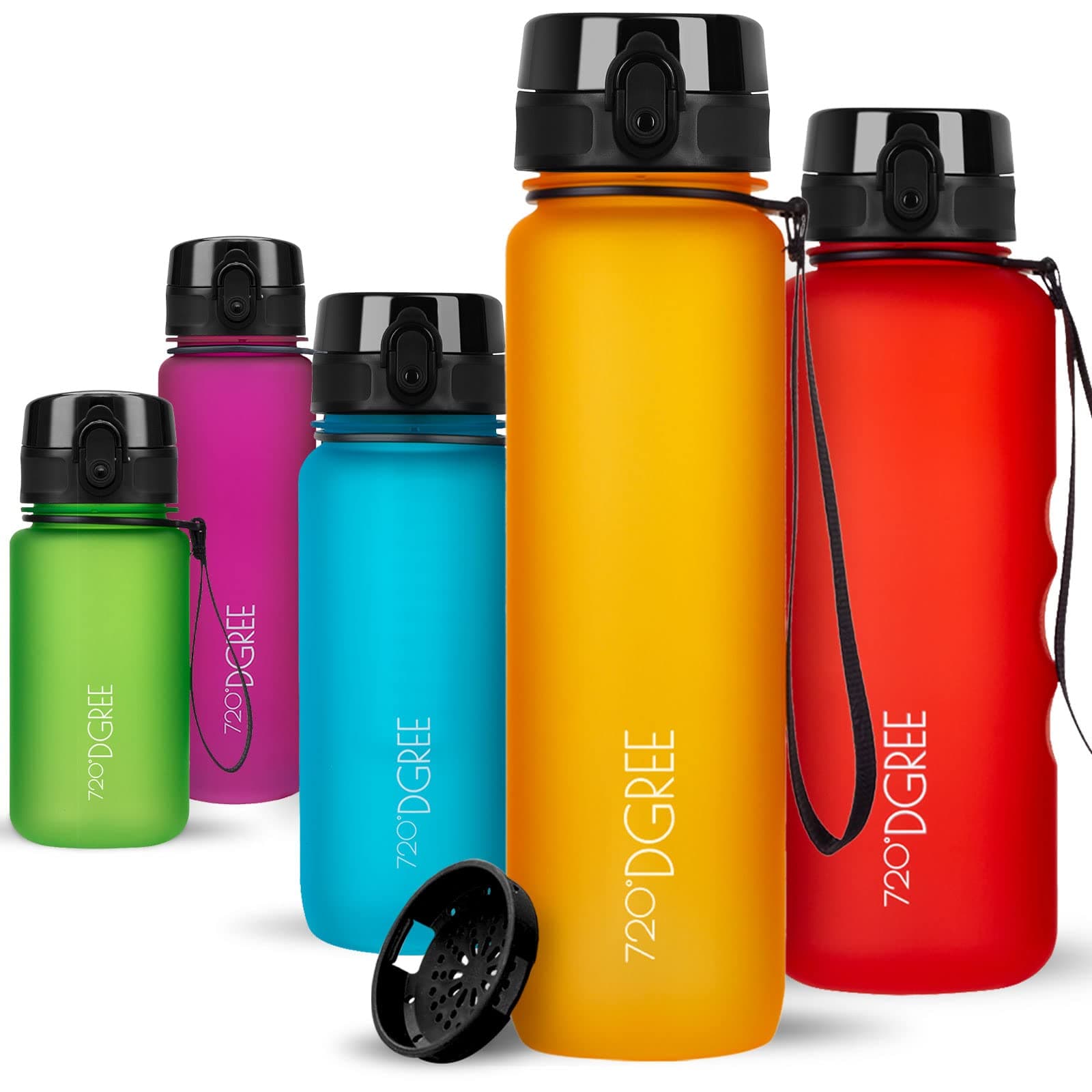 720°DGREE Trinkflasche “uberBottle“ +Sieb - 350ml, 500ml, 650ml, 1000ml, 1,5l, 2l - BPA-Frei - Wasserflasche für Sport, Schule, Kinder, Fitness, Gym, Fahrrad, Outdoor - Leichte Tritan Sportflasche