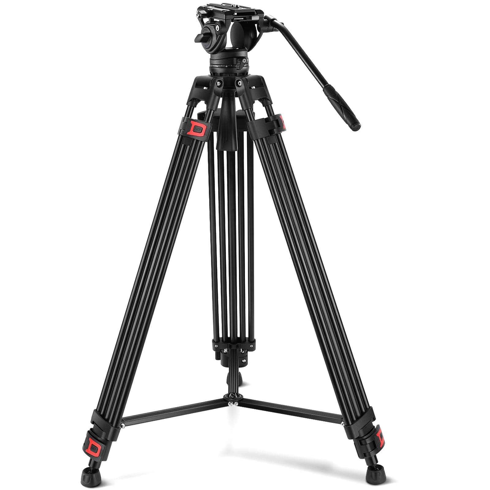 NEEWER 187cm Treppiede per Video con Testa Fluida, Piastra a Sgancio Rapido, Compatibile con DJI RS Gimbal Manfrotto, Resistente con Maniglia Telescopica, Base con Scala, per DSLR Massimo 8kg, TP74