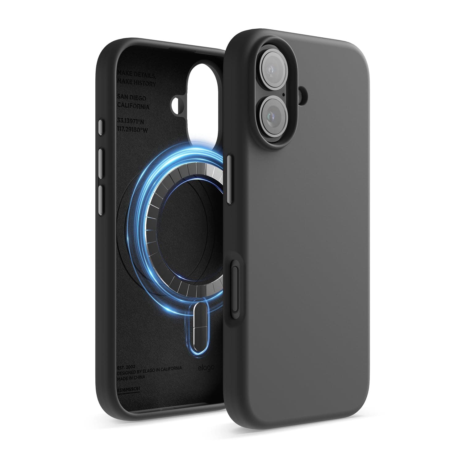 elago Coque Magnétique en Silicone Compatible avec iPhone 16 Étui 6,1 Pouces Compatible avec Tous Les Accessoires MagSafe - Aimants Intégrés, Silicone à Prise Douce, Antichoc (Noir)