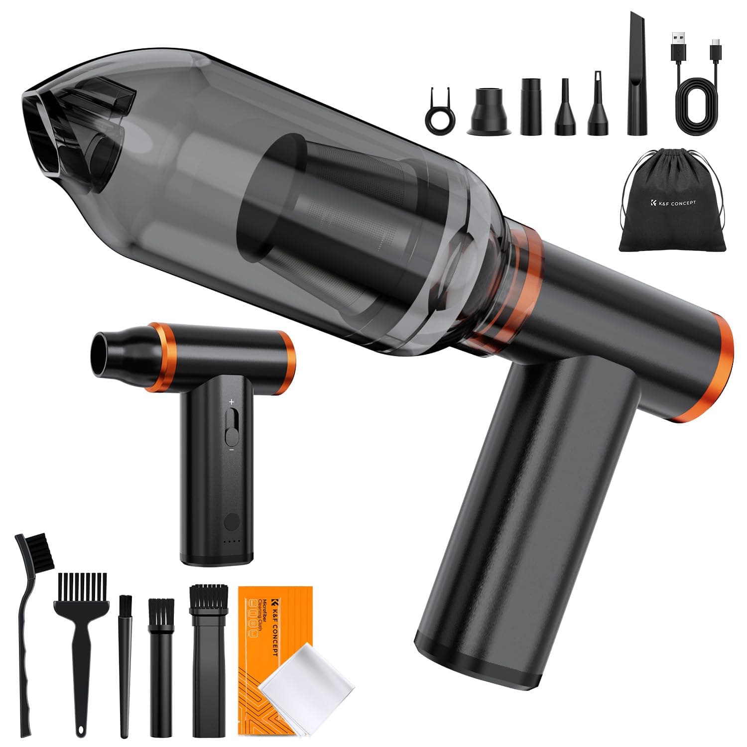 K&F CONCEPT Souffleur Air Comprimé Aspirateur 2 en 1, 300000 TR/Min Mini Souffleur sans Fil Puissant | Boîtier Aluminium | 9 Buses | pour Nettoyage PC Voiture Clavier Environnement Extérieur
