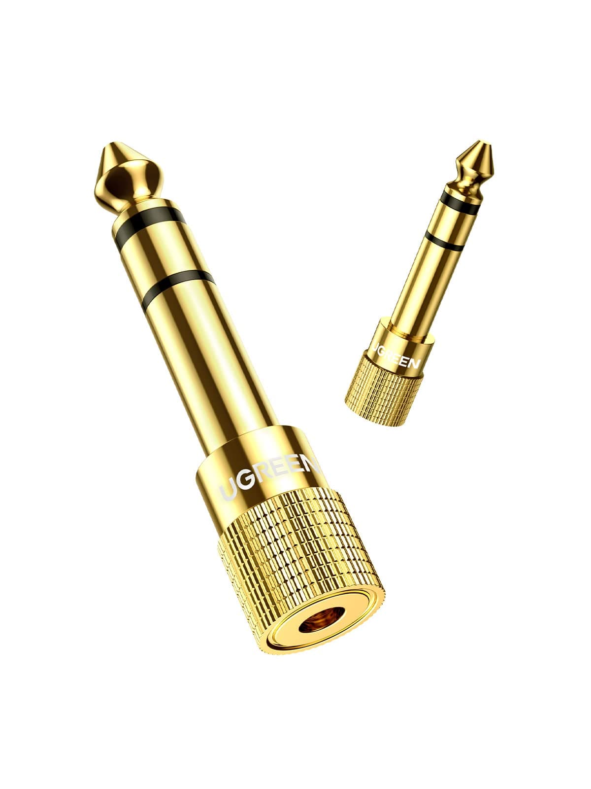 UGREEN Klinke Adapter 6.35mm Klinke auf 3.5mm Klinke, Klinkenstecker Adapter unterstützt für Keyboard, Gitarre, Lautsprecher usw. 24K vergoldete Stecker, Zwei Stücke