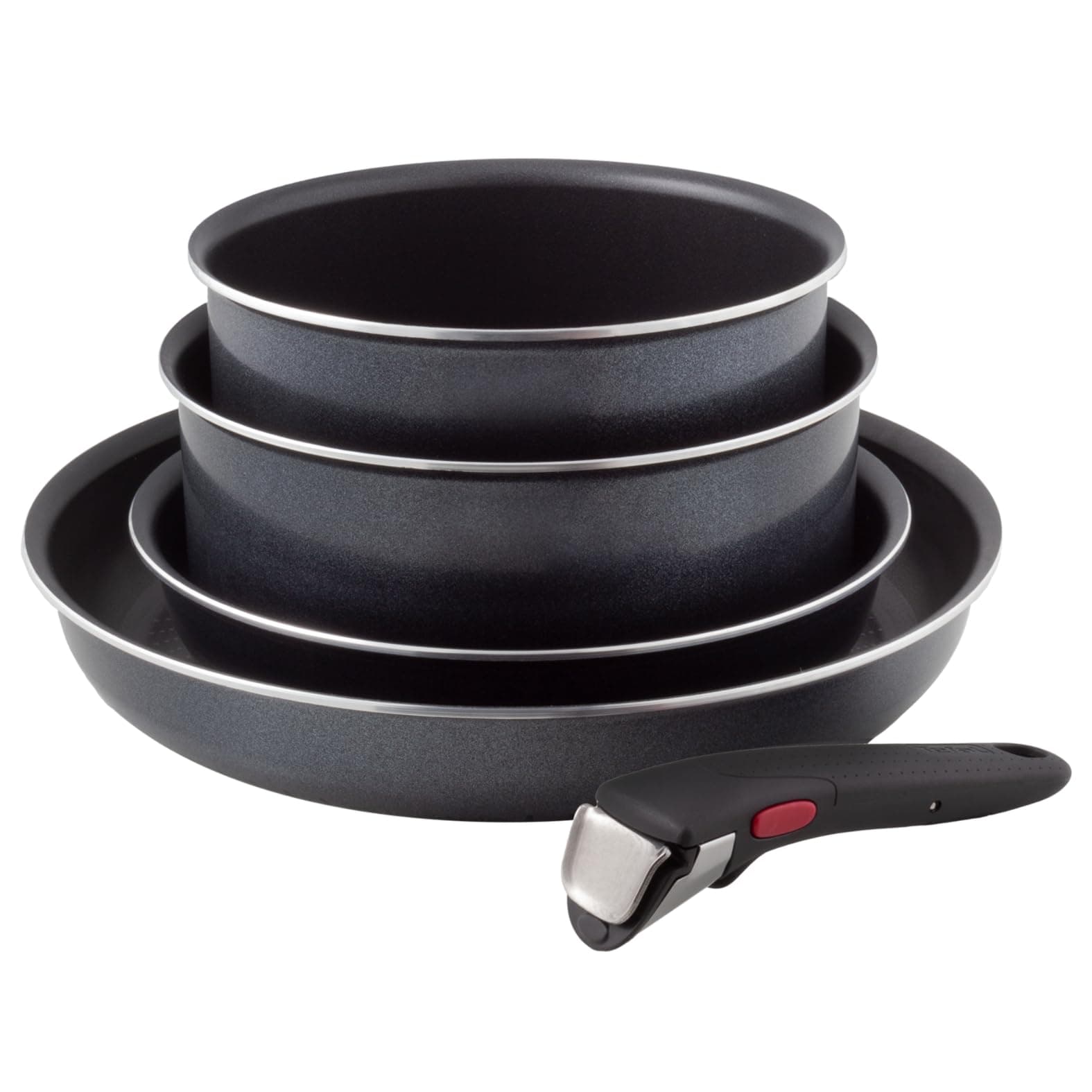 Tefal Ingenio Enjoy - Juego de 2 Sartenes 22/28 cm + 2 Cazos 18/20 cm + Mango extraíble, Apto inducción, antiadherentes, revestimiento titanio, Thermo-signal, apto horno