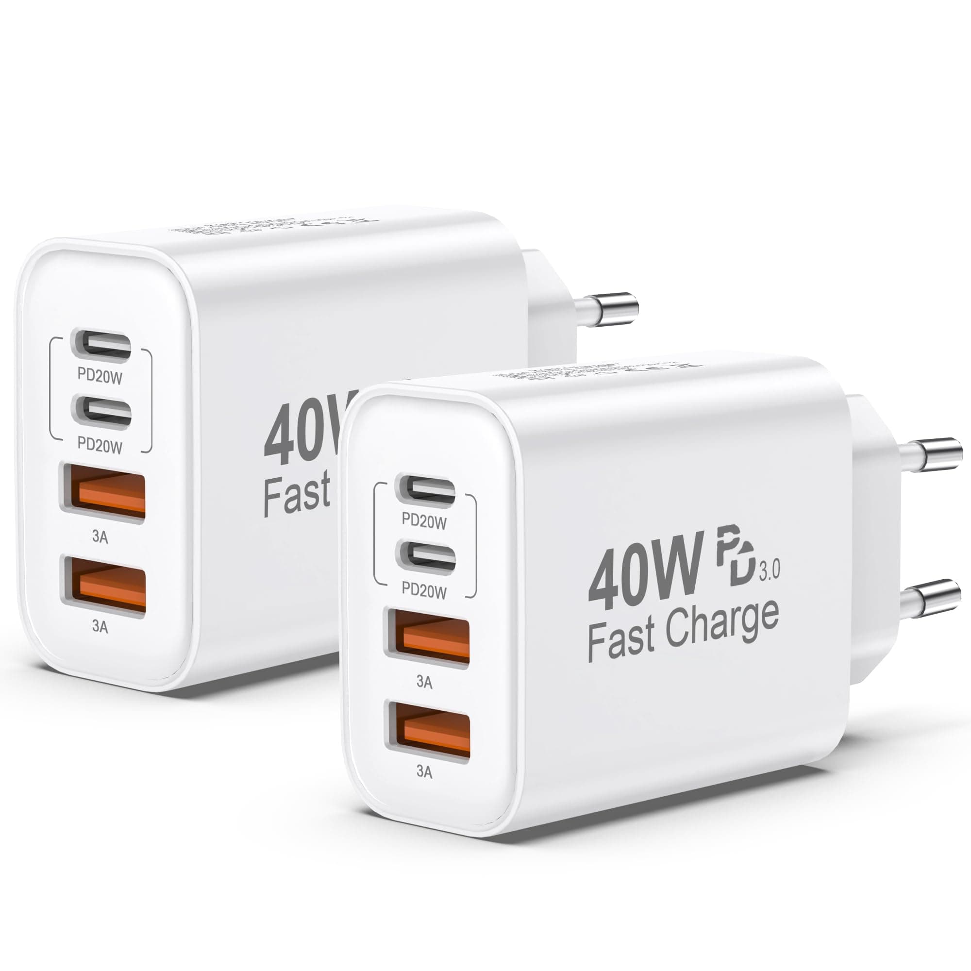 2er Pack USB C Ladegerät, 4 Ports 40W Mehrfach Schnellladegerät Netzteil Power Adapter Für iPhone 17/16/15/14/Für iPhone 13/12/11 Pro/Max/Plus/XR/XS/iPad/Samsung Handy, USB C & USB A PD 3.0 Charger
