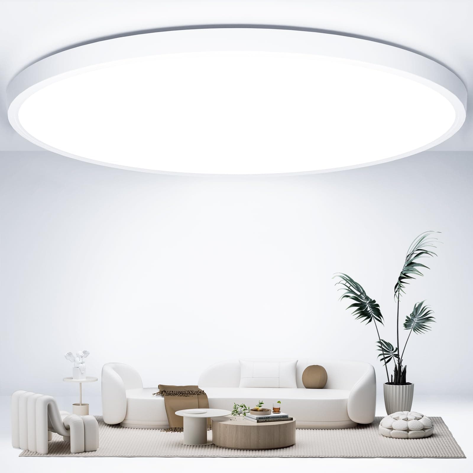 Swoieltr 48W Plafoniera LED Cucina, Ø50cm Taglia Extra Large Lampadario LED Soffitto 4800LM 6500K Ultra-Sottile Plafoniera Soffitto Camera da Letto IP44 Rotonda Plafon per Salotto Garage Cameretta