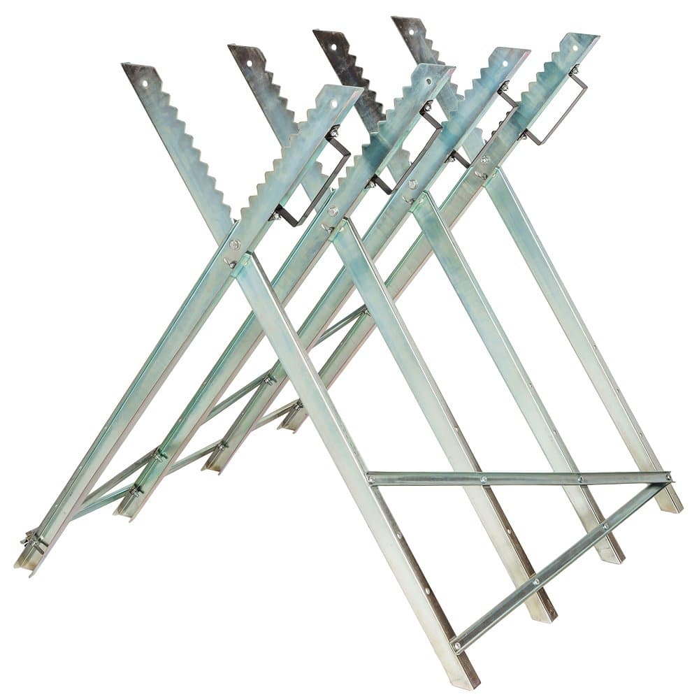 tectake® Holzsägebock, Klappbock, Sägebock für Kettensägen, Arbeitsbock für Säge und Brennholz, Brennholz Bock aus Stahl, Sägebock klappbar mit 4 Stammhalter - (Silber / "Typ 401165")