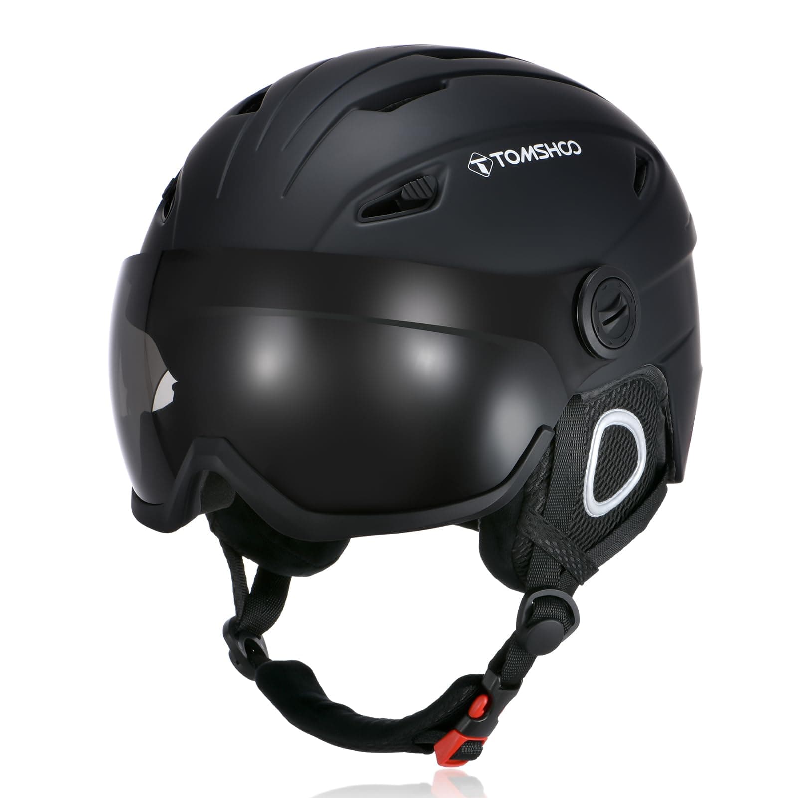 TOMSHOO Casco de Esquí, Casco de Seguridad Certificado Esquí Profesional Snowboard Casco de Deportes de Nieve Orejera Desmontable Gafas integradas/Sin Gafas