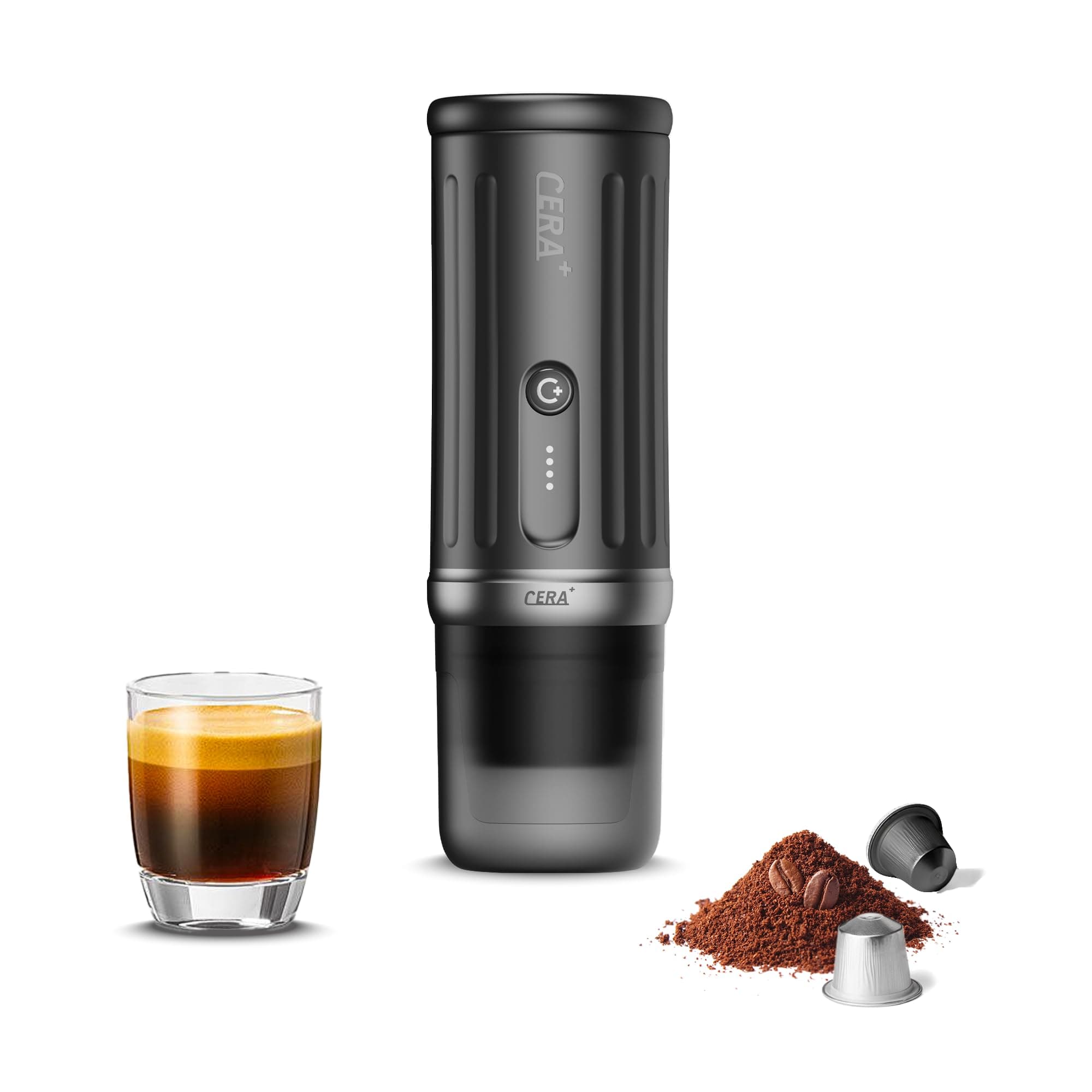 CERA+ macchina caffe portatile Epresso Autoriscaldante, Fino 8 Tazze per Carica & 20Bar,3 * 4500mAh,CERApresso Compatibile con Cialde NS Caffè Macinato,Macchina Caffè Elettrica Campeggio,Ufficio Auto