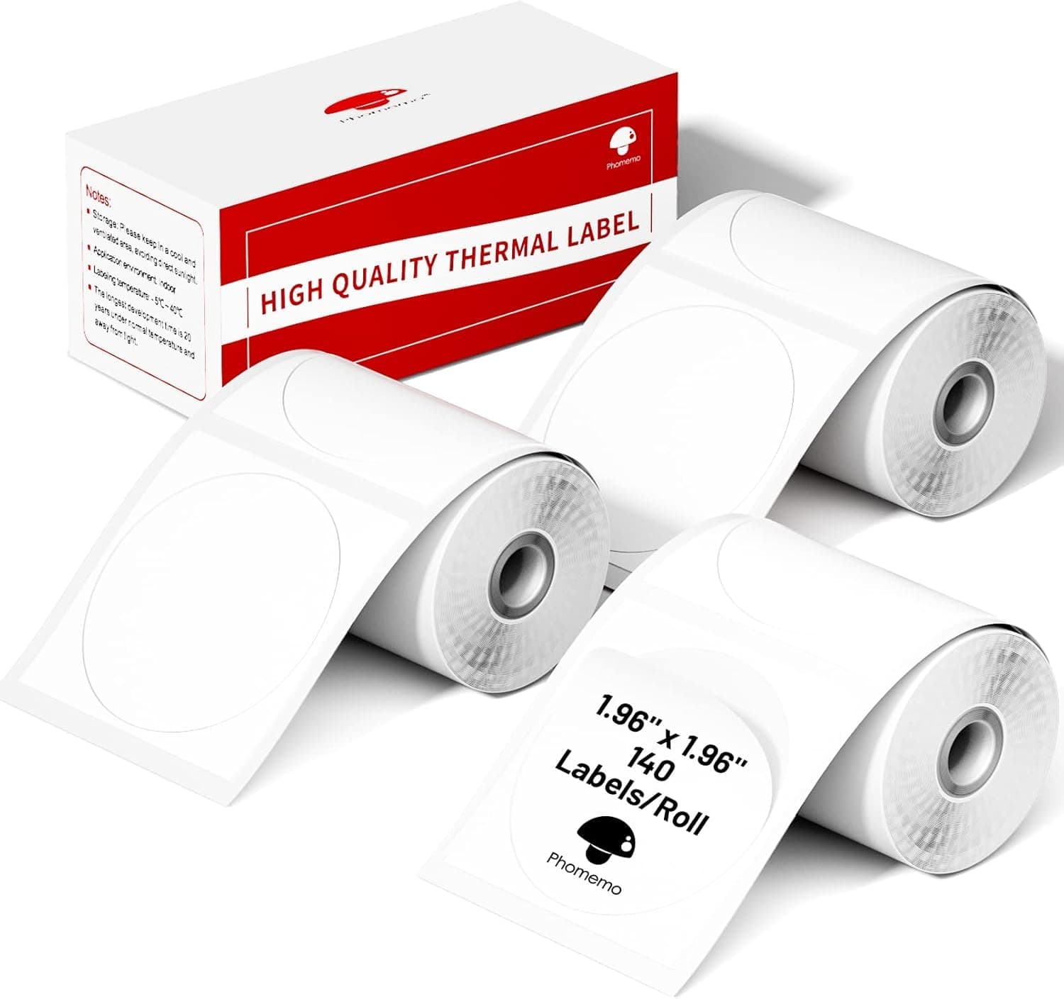 3 Rollen M110 Rundes Etikett Phomemo selbstklebendes rundes Etikett,Kompatibel mit Phomemo M110 M220 M200 M120 M221, 50 x 50 mm (1,96"x 1,96"),140 / Rolle, 3 Rollen