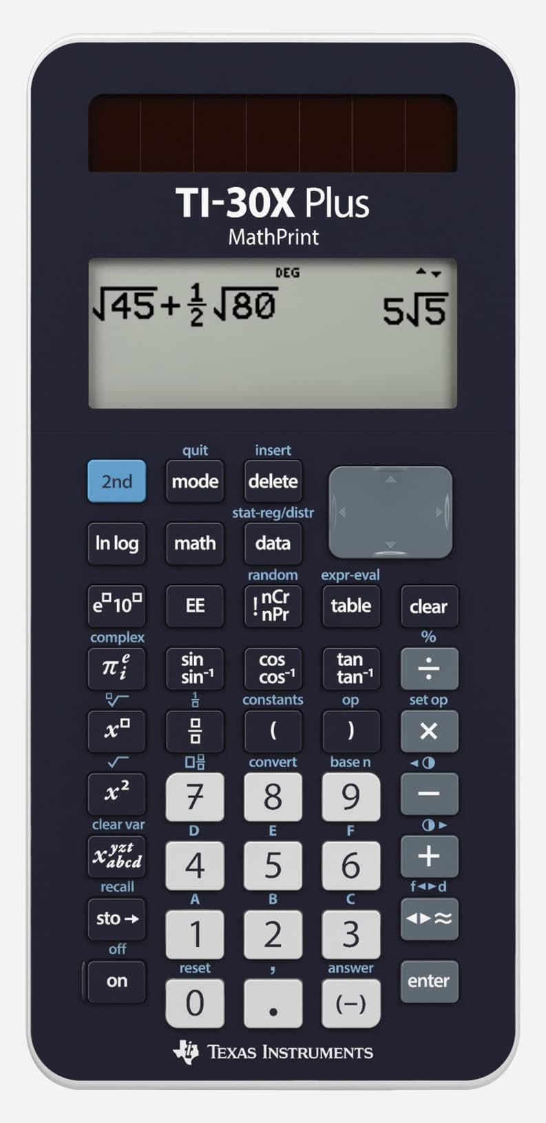 TEXAS INSTRUMENTS TI-30X Plus MathPrint Wissenschaftlicher Schulrechner (für SEK I und II, 4-zeilig, Solar- und Batteriebetrieb) Dunkelblau