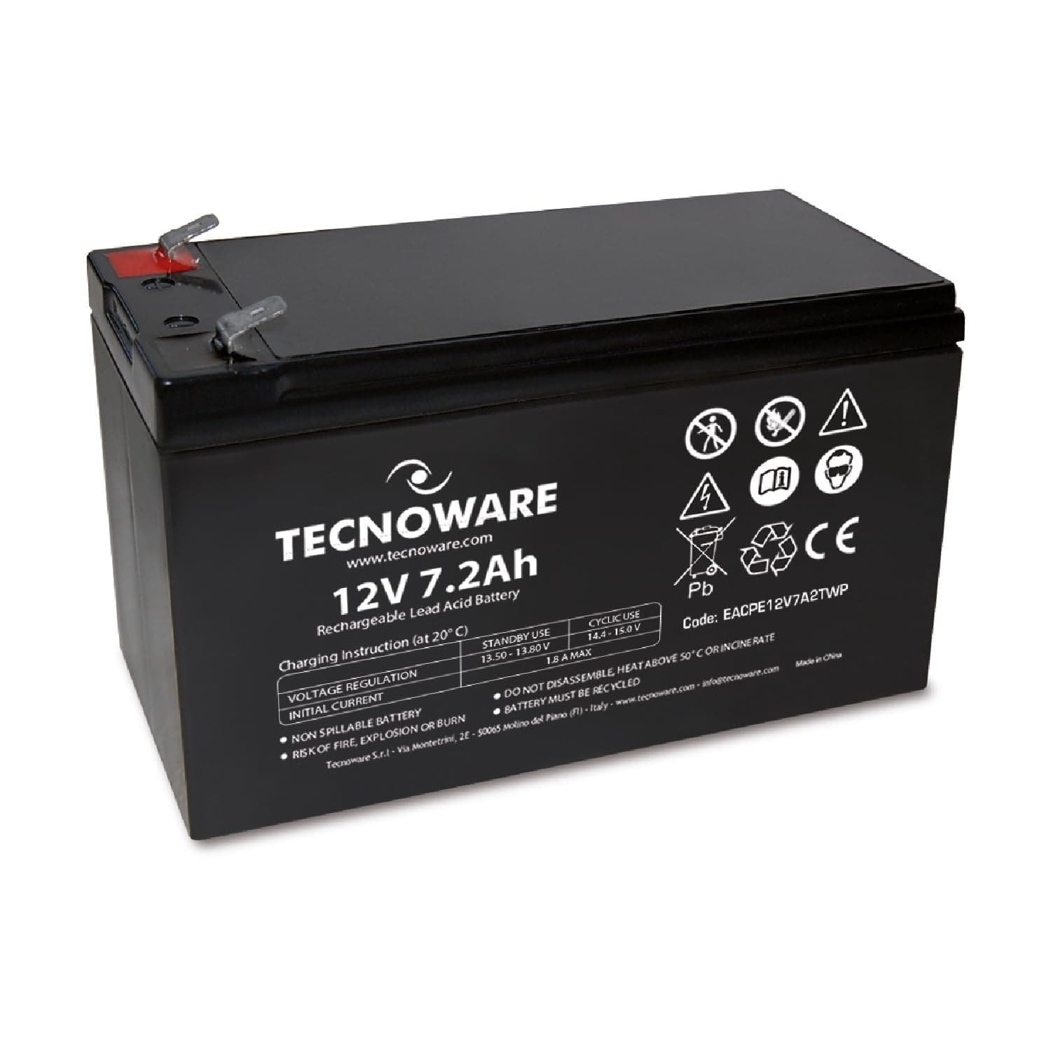 Tecnoware Power Systems Store Batterie au plomb étanche 12 V Capacité 7,2 Ah