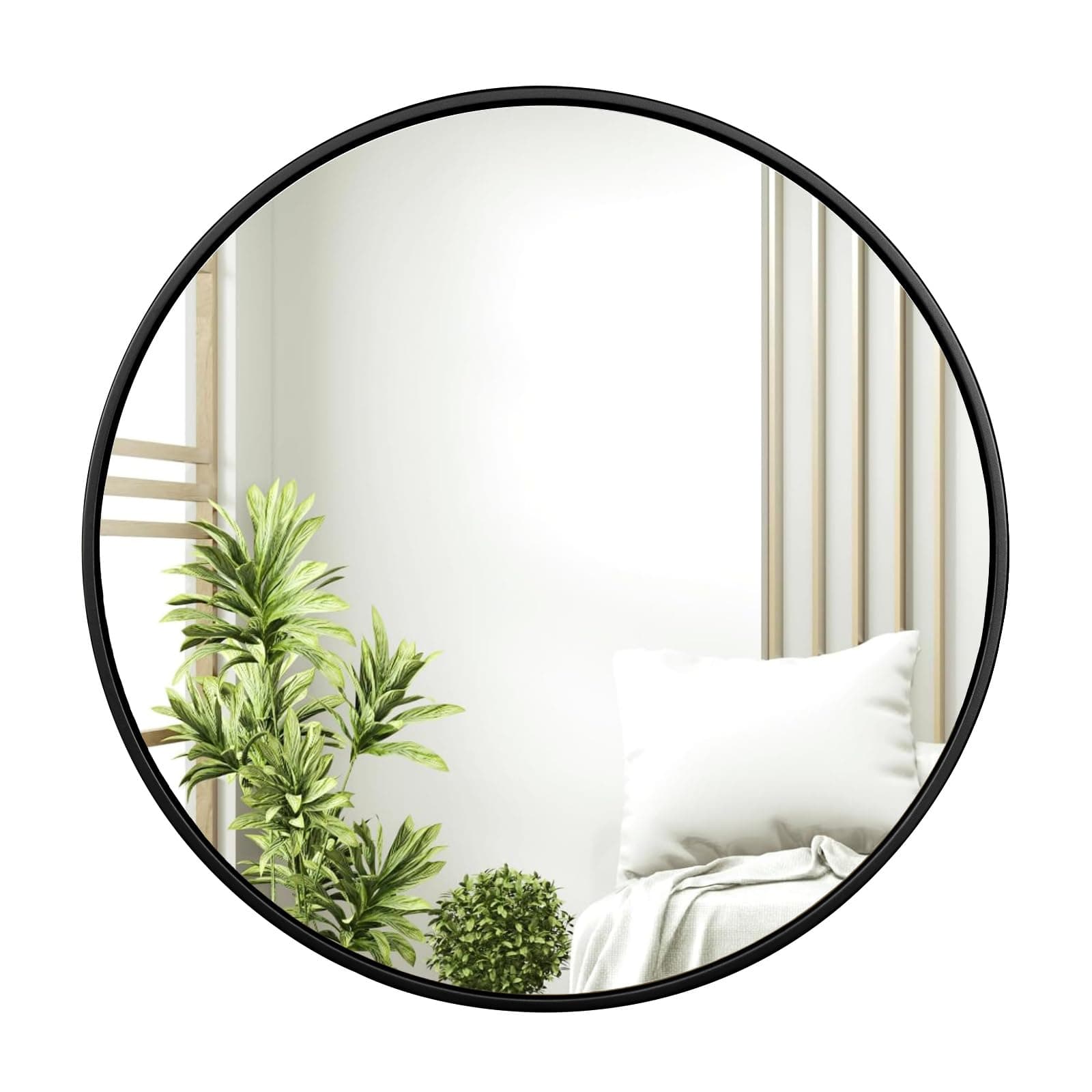 WOLTU Spiegel rund mit schwarzer Rahmen, runder Wandspiegel φ 81 cm, moderner Hängespiegel für Badezimmer Schlafzimmer Wohnzimmer Flur, dekorativer Schminkspiegel aus Glas Metall MDF