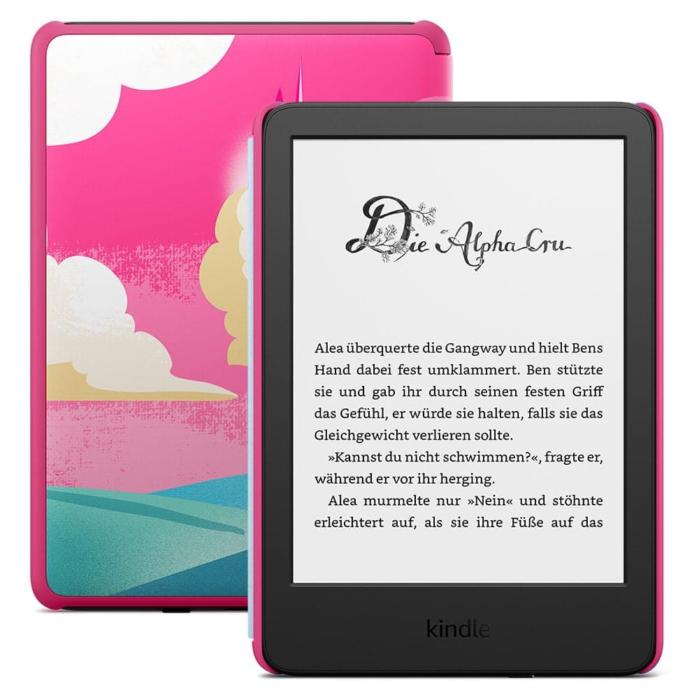 Amazon Kindle Kids (neueste Generation) – Falls das Gerät kaputtgeht, ersetzen wir es. Inklusive altersgerechter Bücher, Hülle, blendfreiem Bildschirm und schnellerem Umblättern – Einhorntal-Design