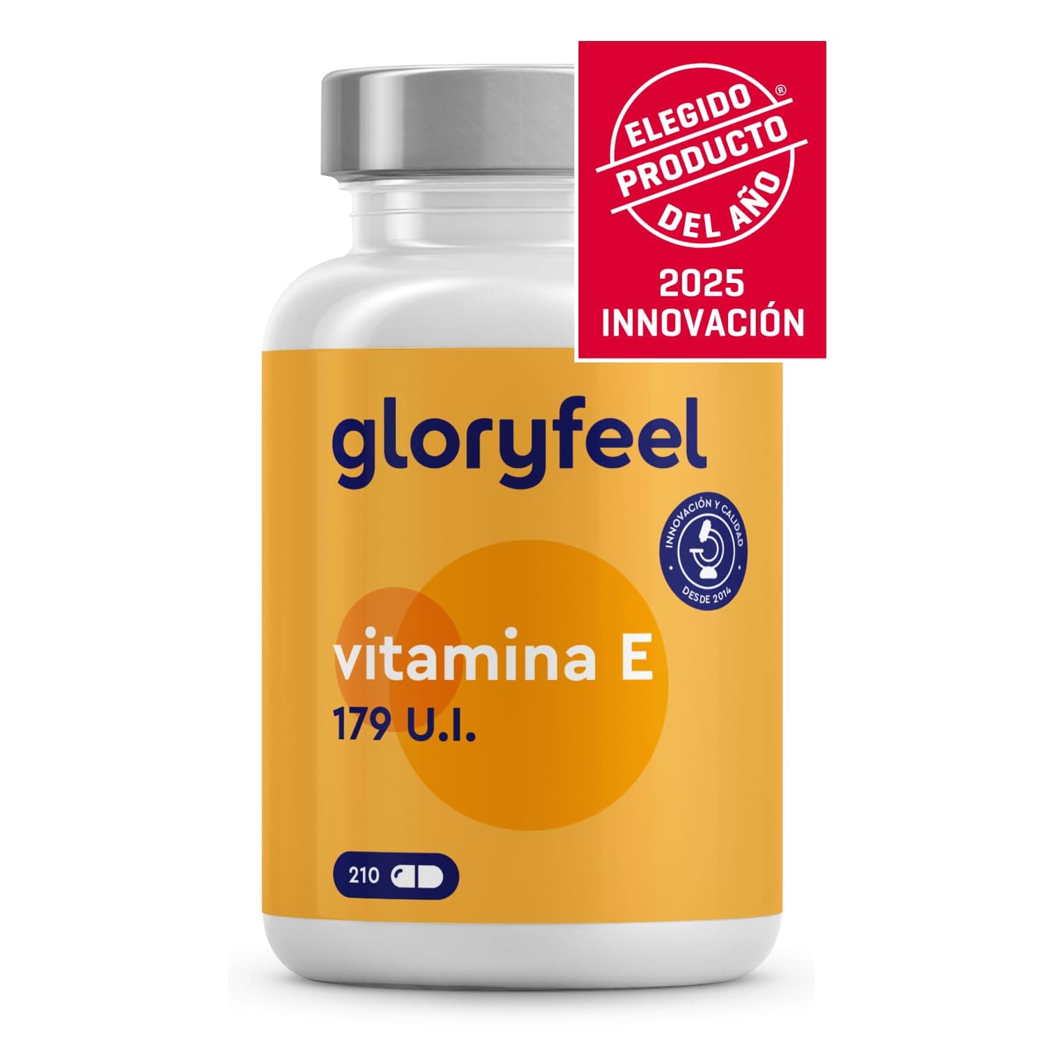 Vitamina E 179 UI - 210 Cápsulas (Para 3 meses) - Potente Antioxidante de D-α-tocoferol (la forma más Bioactiva de Vitamina E) - Protege las celulas del estres oxidativo* - Sin aditivos ni OGM