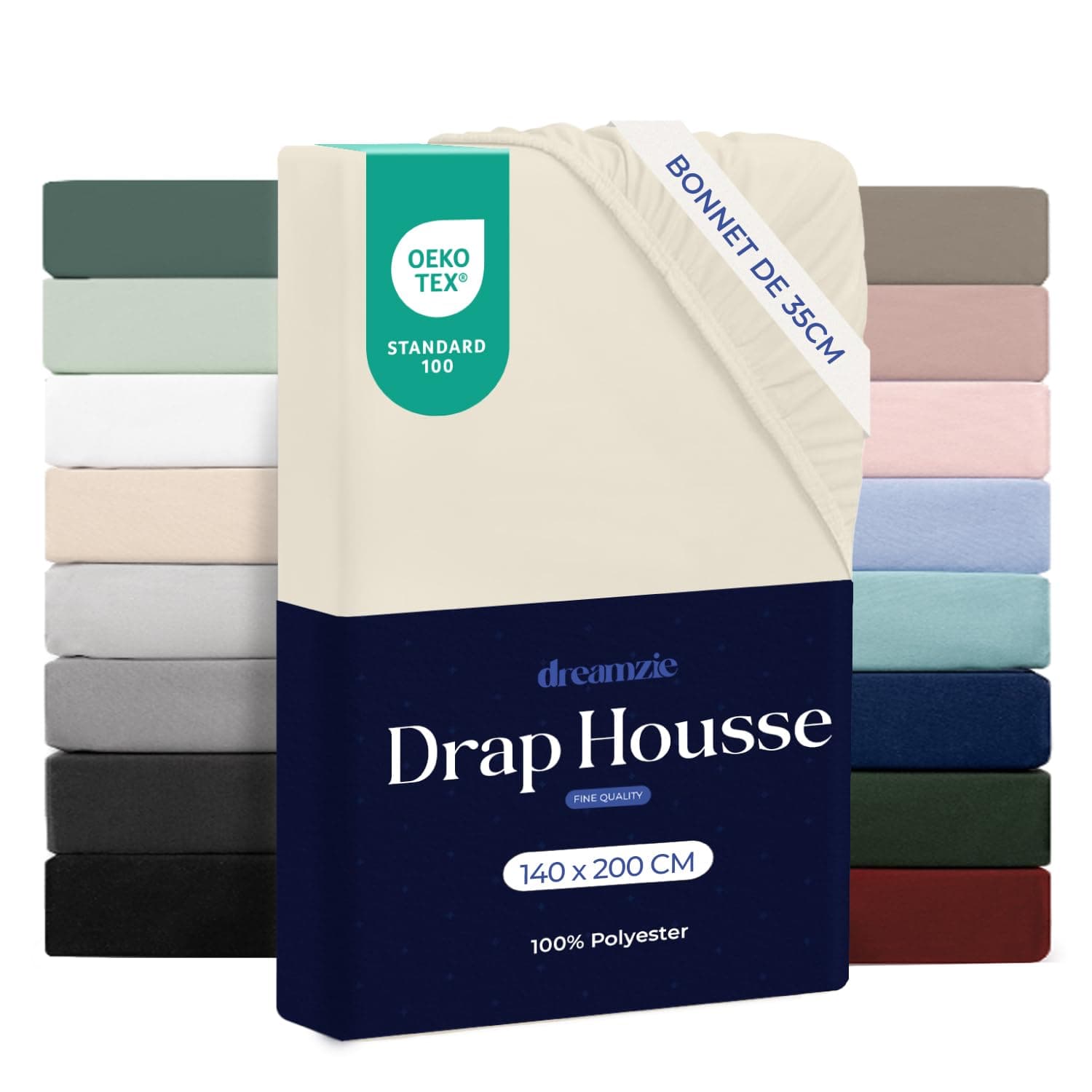 Dreamzie - Drap Housse 140x200 Bonnet 35 cm | Microfibre Ultra Douce - Matelas Épais - Oeko-Tex | Confort, Respirabilité, Entretien Facile - Beige
