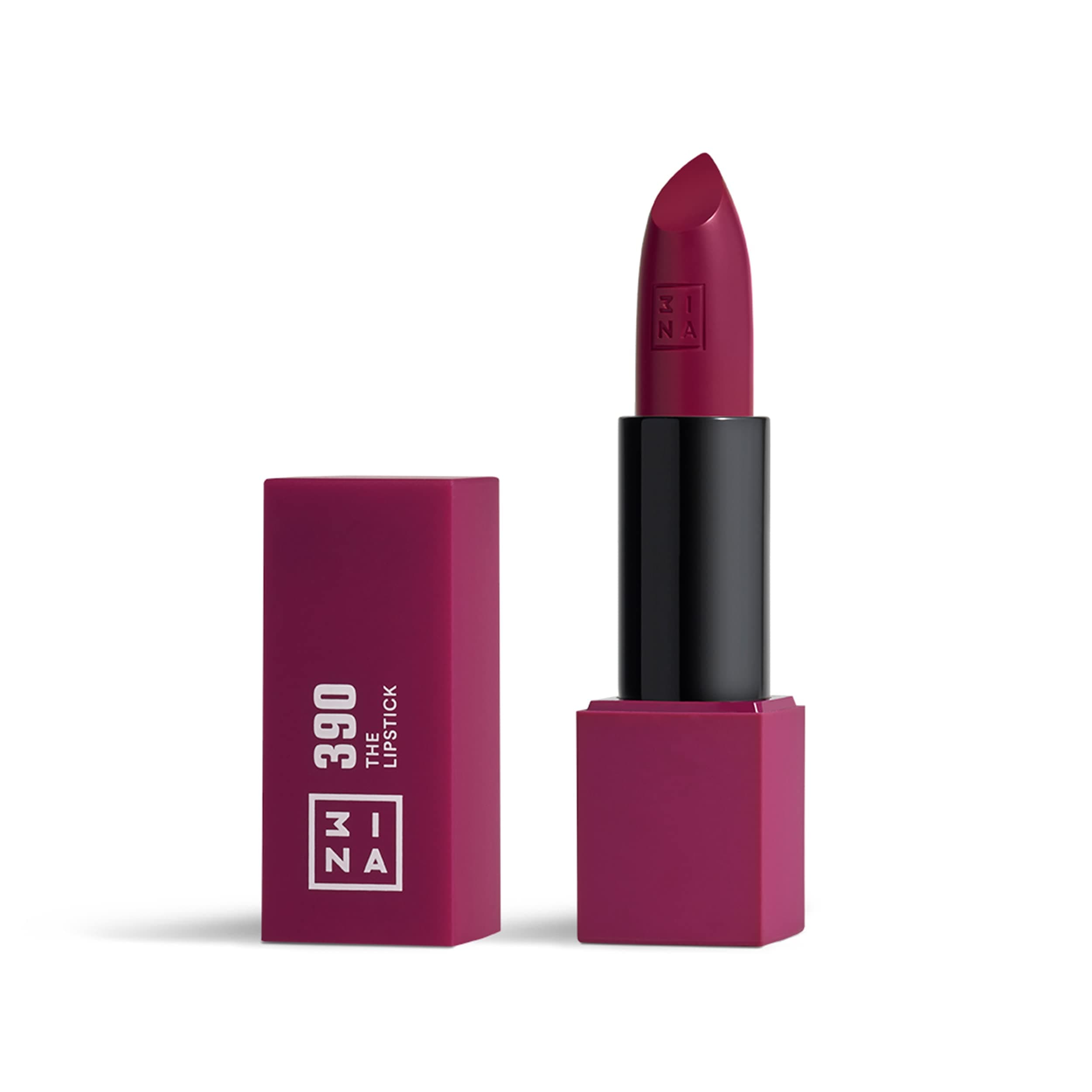 3INA MAKEUP - The Lipstick 390 - Morado Oscura - Labial Morado Oscura Cremoso - Barra de Labios Mate con Vitamina E y Manteca de Karité de Alta Pigmentación con Olor a Vainilla - Vegan - Cruelty Free