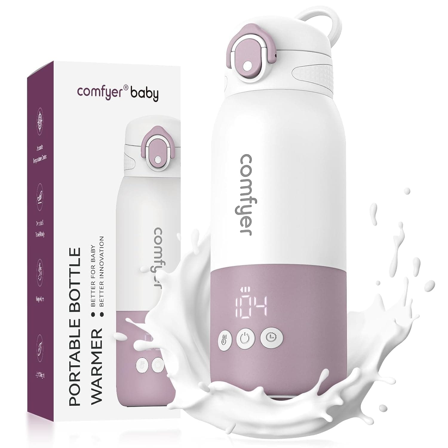 Comfyer BW01 Chauffe Biberon Nomade Portable sans Fil, Chauffage Rapide en 2 Mins pour Lait/Eau, Longue Autonomie 12000 mAh, Température Réglable, Capacité 340 ml, Idéal pour Voyage, Voiture & Avion