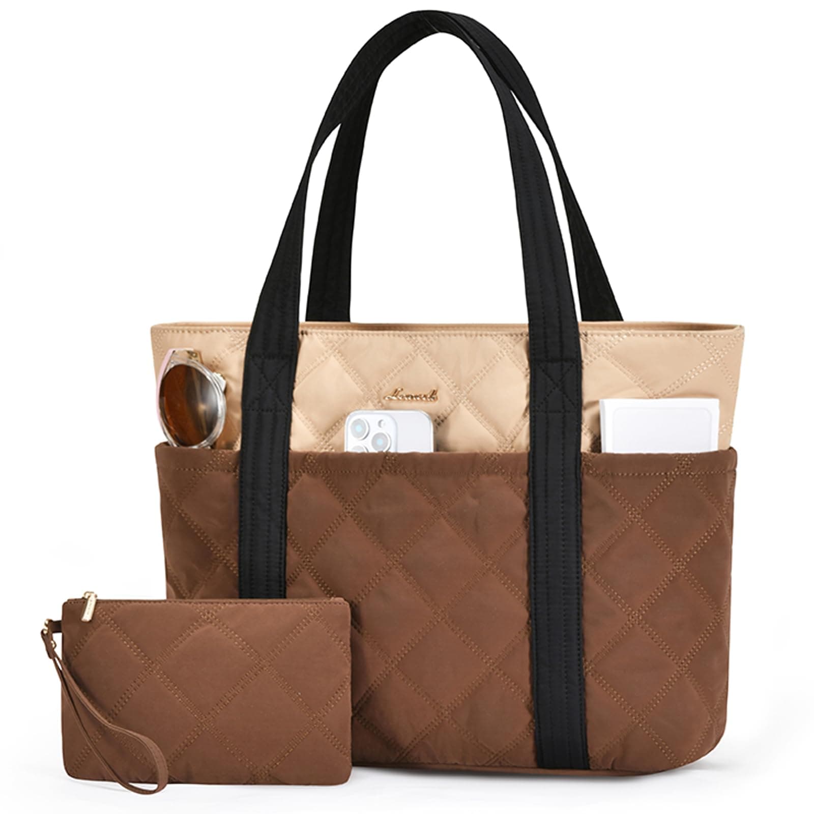 LOVEVOOK Handtasche Shopper Tasche Damen Mittelgroß, Leicht Puffer Tote Bag Arbeitstasche Schultasche mit 15,6 Zoll Laptopfach, Elegant Schultertasche Handbags Women für Uni Büro Arbeit Reisen