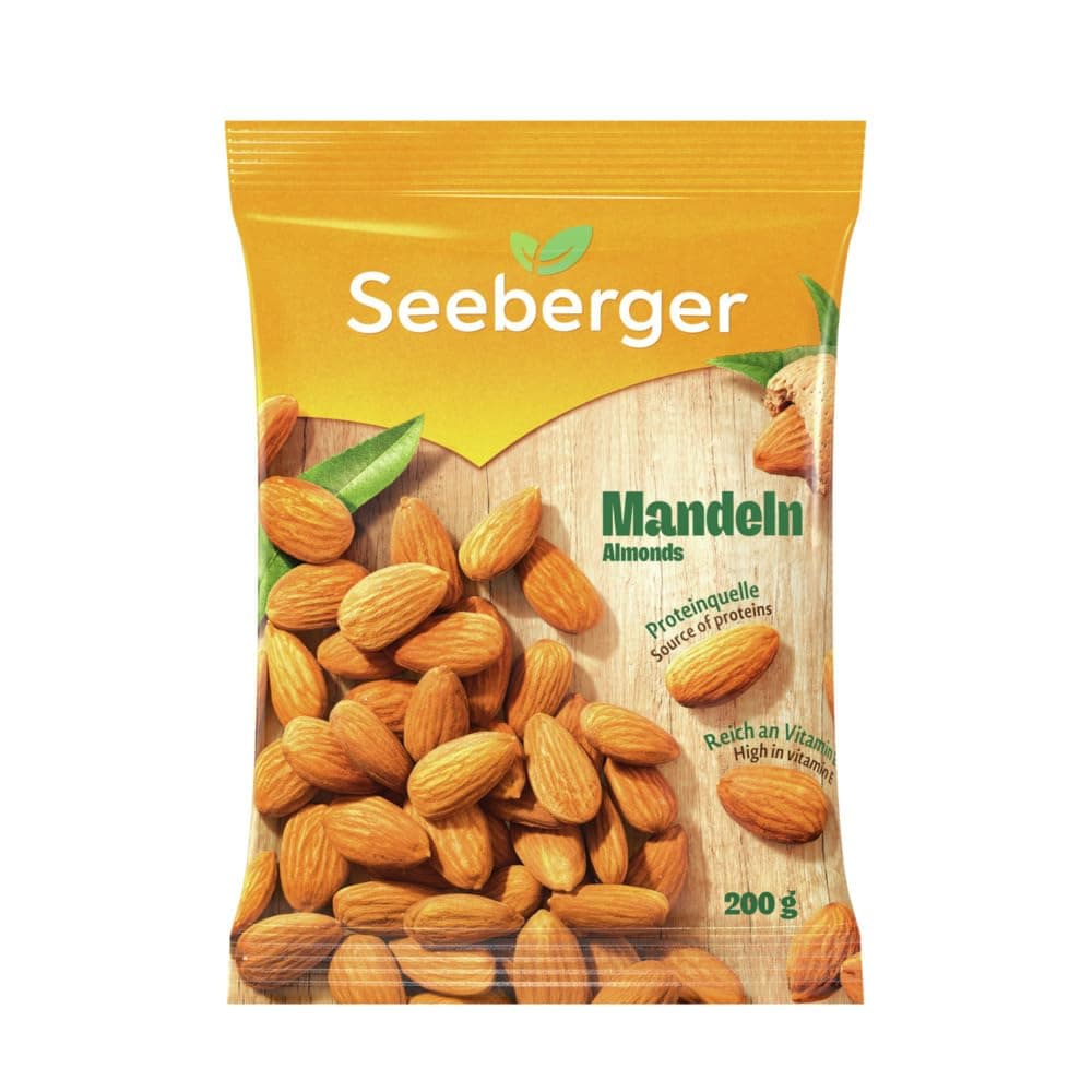 Seeberger Mandeln 12er Pack: Große, knackige Mandelkerne mit einem zart-süßlichen Aroma - reich an Vitaminen & pur im Geschmack - naturbelassen, vegan (12 x 200 g)