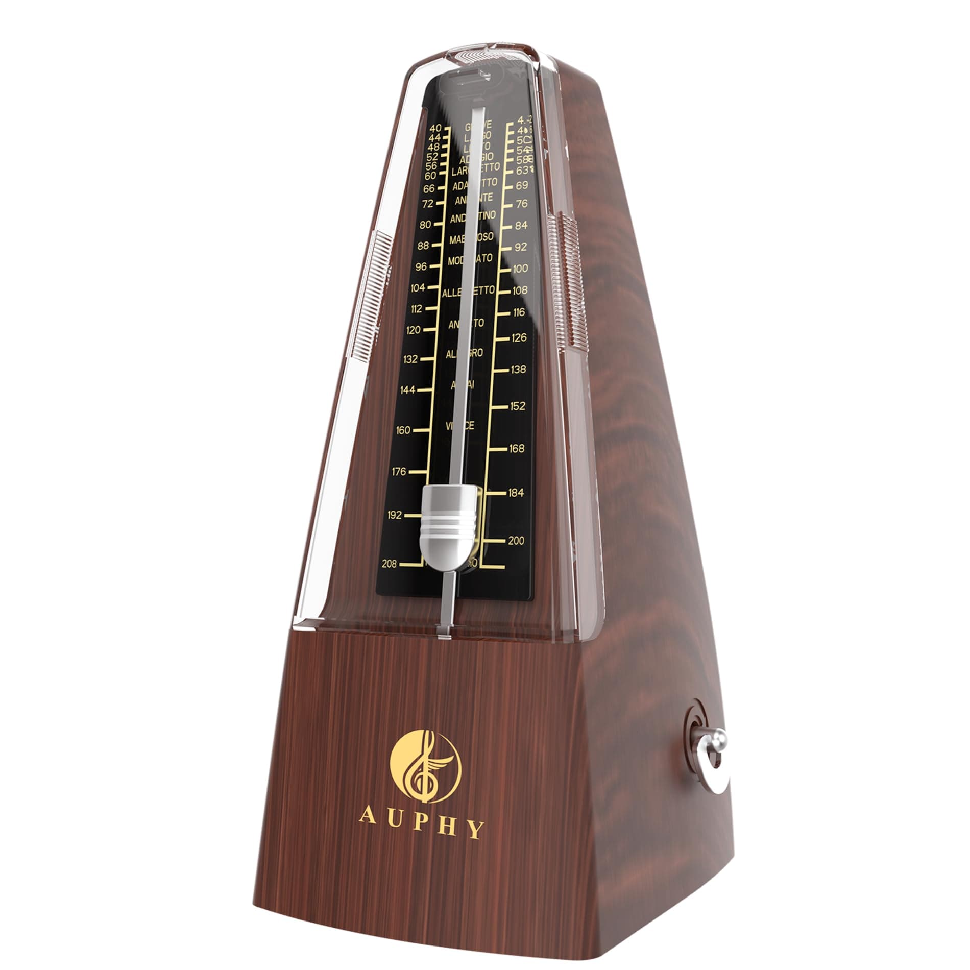 AUPHY Metronomo Meccanico Con Campana, Ritmo Accurato Facile Usare Forma Classica, Metronomo Meccanico Universale per Pianoforte Chitarra Sassofono Batteria Clarinetto ect,Venatura legno