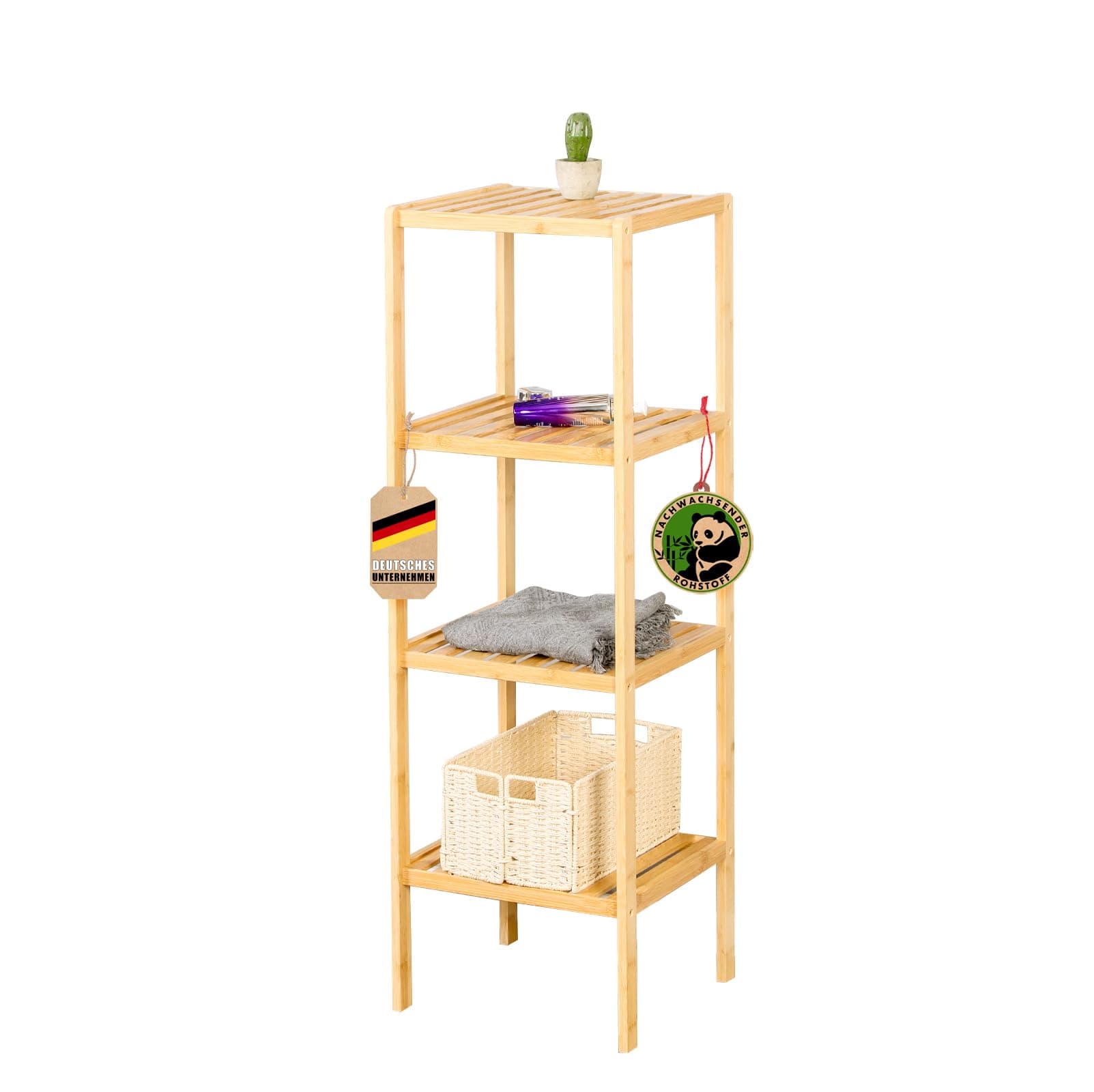Floordirekt Bambus Regal, schmales Standregal für Badezimmer, Schlafzimmer, Wohnzimmer, Holzregal mit 4 Etagen, Regal Größe 34 x 33 x 110 cm (Lowa)