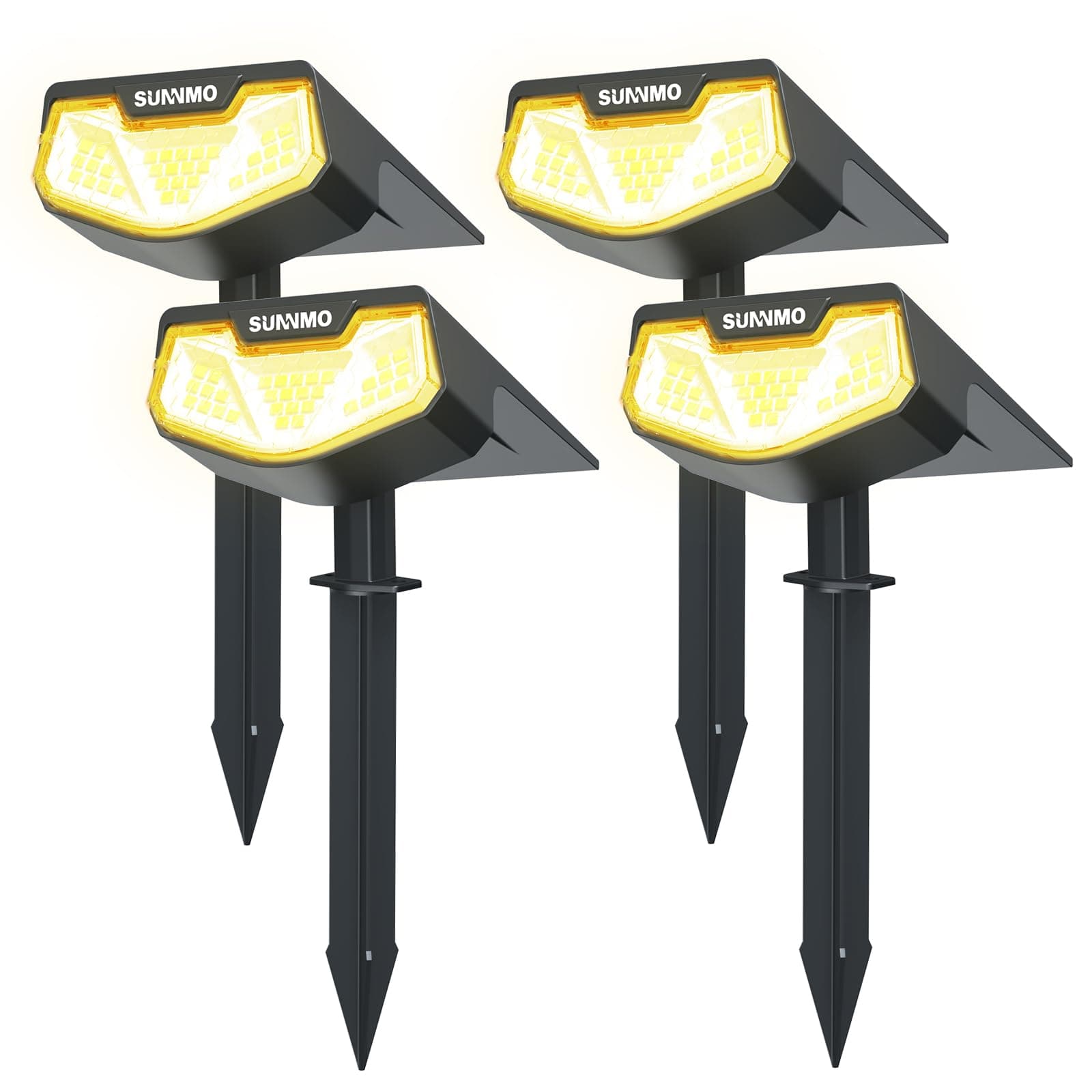 SUNNMO Spot Solaire Exterieur, Lot de 4 Lampe Solaire Exterieur Jardin Puissante, Lumiere Solaire Exterieur avec 3 Modes, Eclairage Exterieur Solaire Étanche IP65 pour Jardin Allée Chemin Blanc Chaud