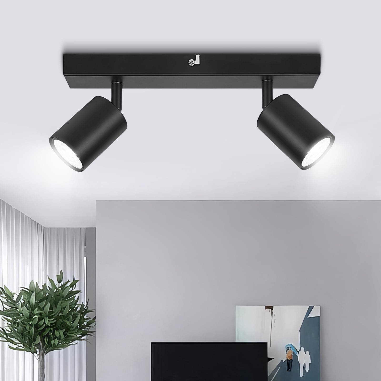 Ketom Faretti da Soffitto Orientabili Nero, GU10 Lampada Faretti LED Soffitto, Faretto da Parete Moderna, Plafoniera LED con 2 Faretti per Cucina, Cameretta, Senza Lampadina