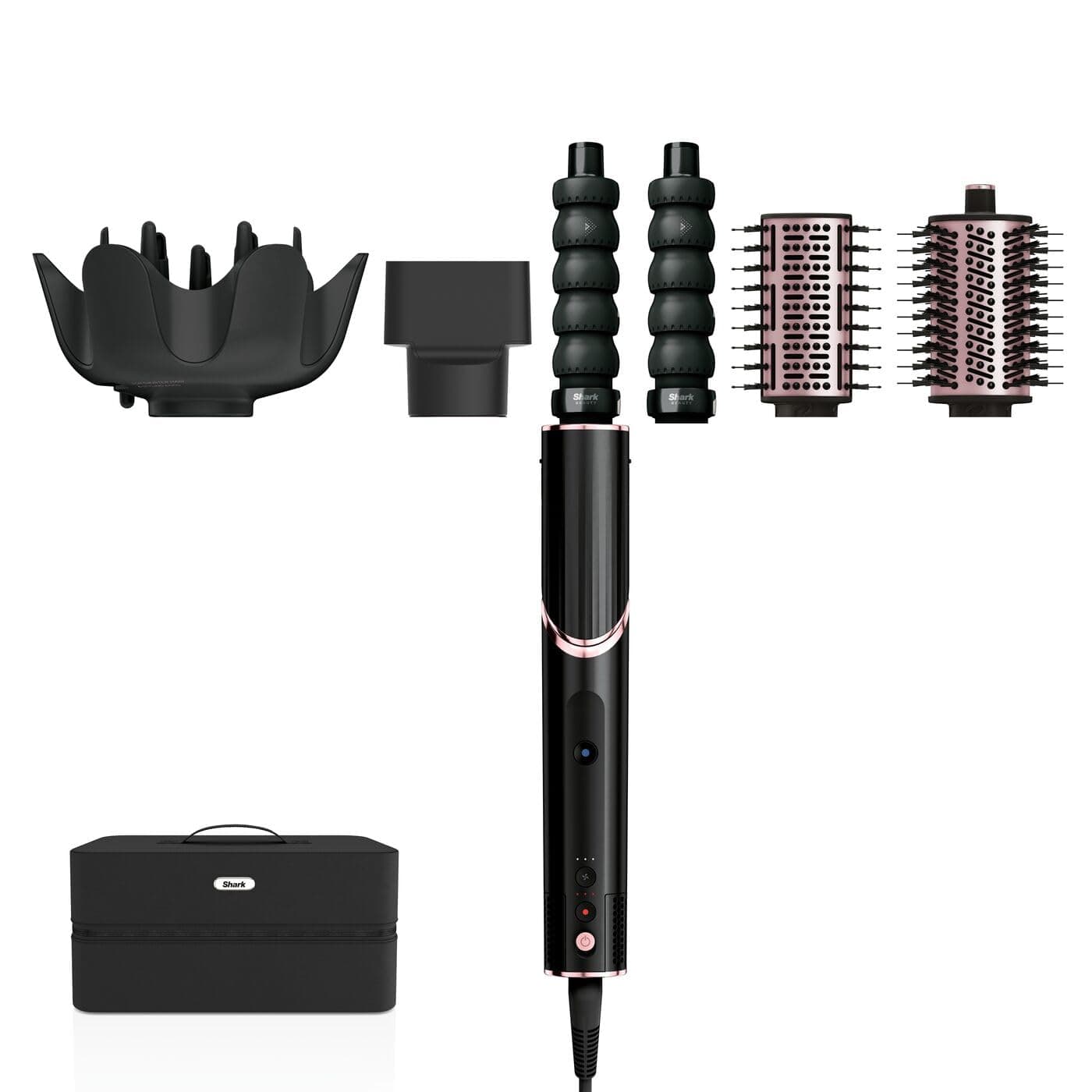 Shark FlexStyle 5-en-1 Air Styler & Sèche-cheveux, Boucleurs Auto-Wrap, Brosse Plate, Brosse Ovale, Concentrateur, Diffuseur, Étui de Rangement, sans Dommage Thermique, Noir/Rose HD440EU