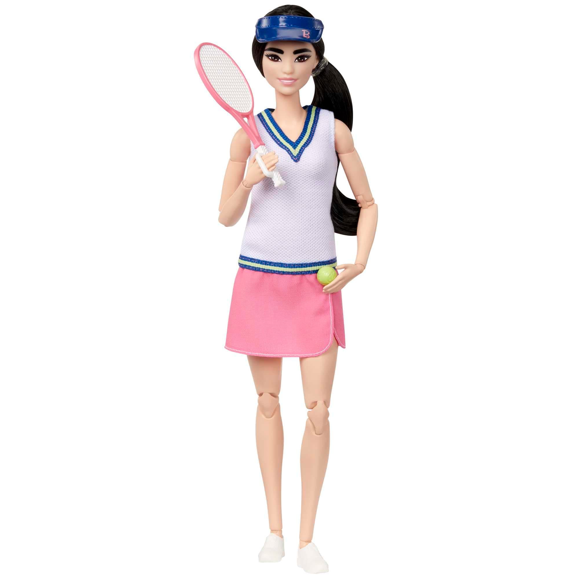 Barbie Made to Move - Tennisspielerin mit Schläger und Ball - Puppe mit 22 Gelenken für realistisches Spielvergnügen, für Tennisfans und Kinder ab 3 Jahren, HKT73