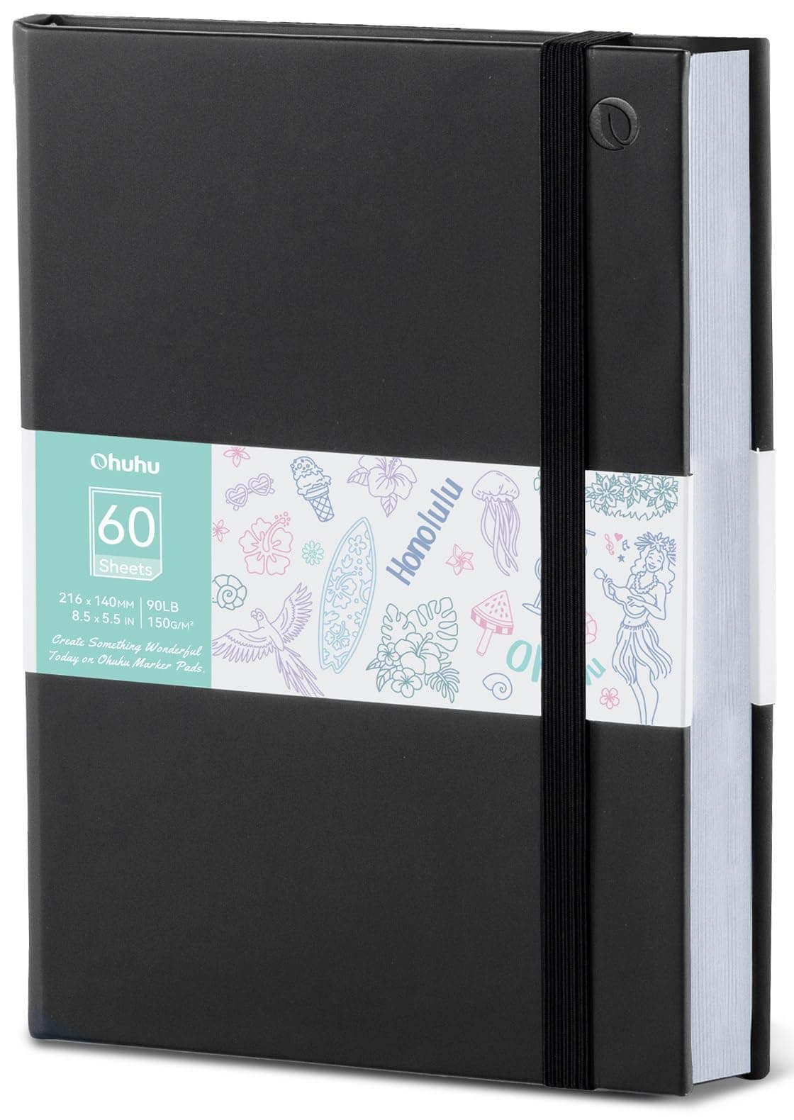 Ohuhu Skizzenbuch A5 - Doppelseitiges Durchschlagfestes Papier, 60 Blatt/120 Seiten, 150 g/m² – Säurefreies, Gebundenes Skizzenbuch für Zeichnungen, Illustrationen und Porträts