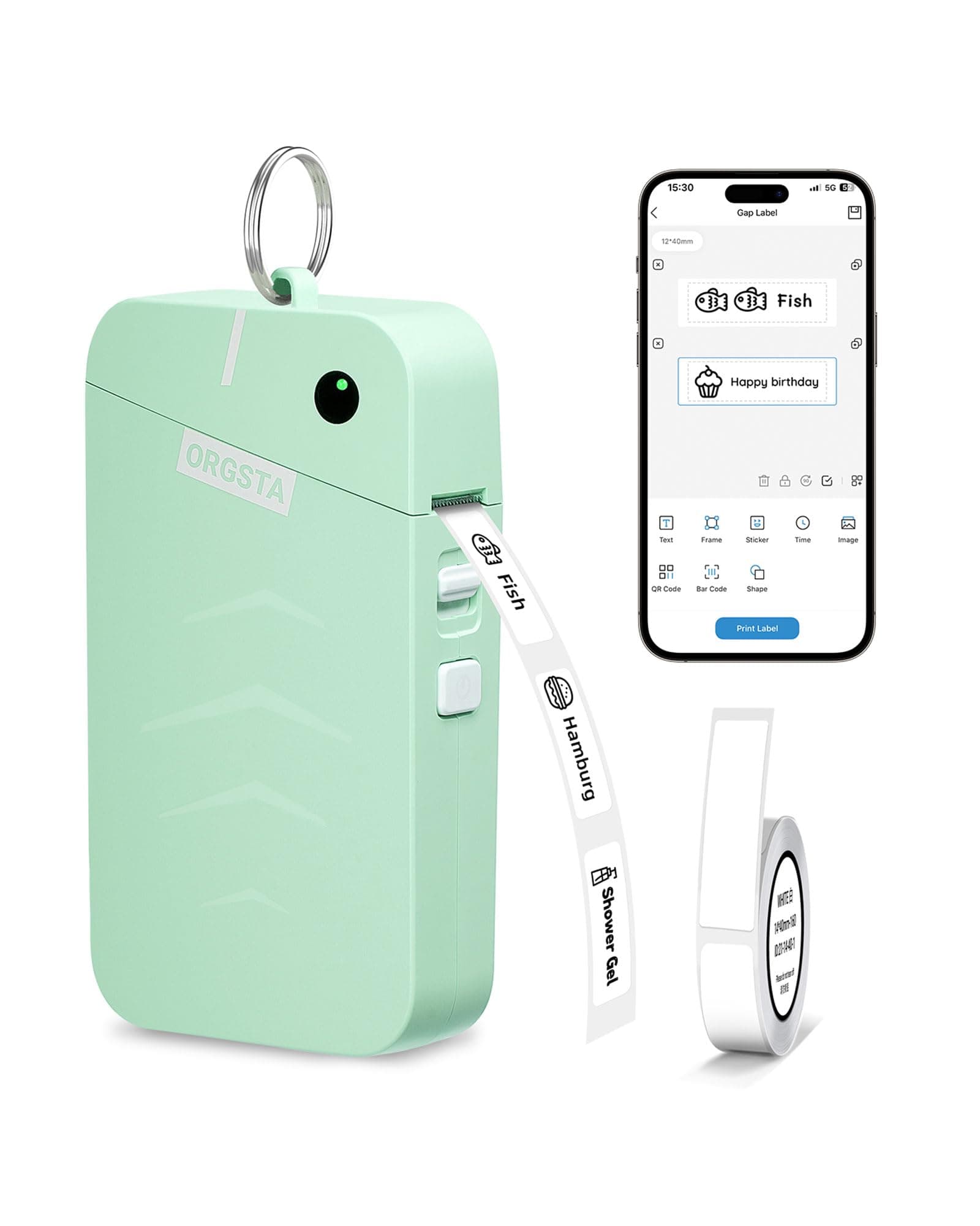 ORGSTA S001 Étiqueteuse Bluetooth Portable Imprimante d'Étiquettes Autocollantes 2000 mAh Mini Étiquette pour Maison, Bureau, École, Cuisine personnalisées, Compatible iOS et Android