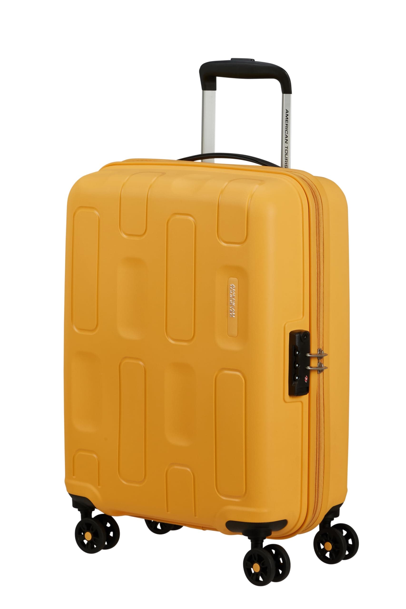 American Tourister Ellipso - Valigia a mano 55x40x20cm - Trolley da cabina rigido per la maggior parte delle compagnie aeree tra cui Ryanair ed easyJet - 4 ruote, lucchetto TSA, Leggero - 32L - Giallo