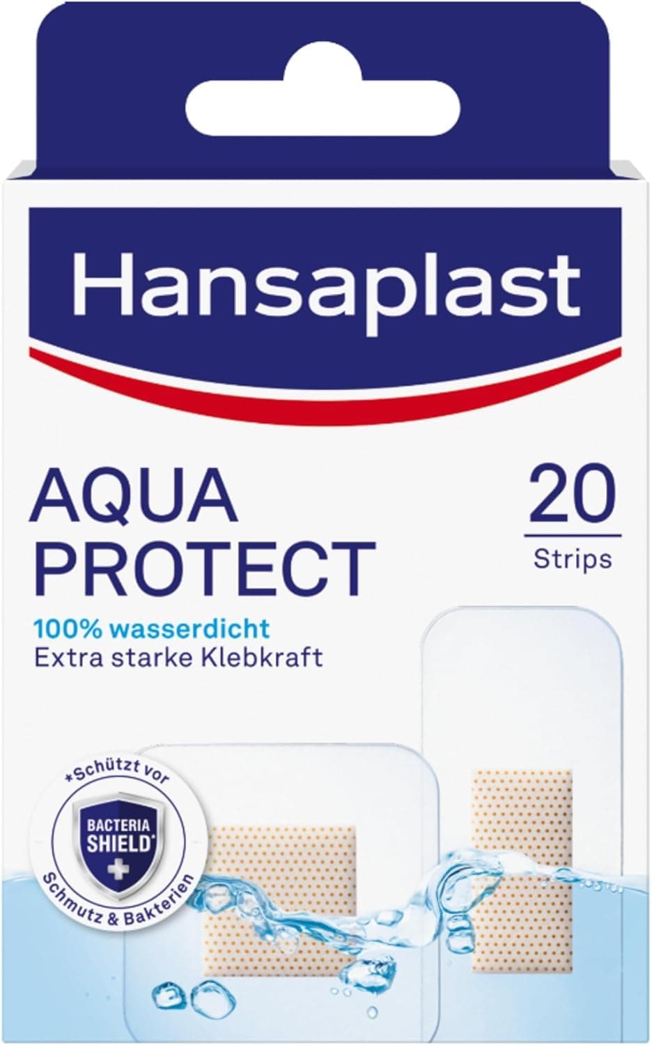 Hansaplast Aqua Protect Pflaster (20 Strips), wasserfeste Wundpflaster mit extra starker Klebkraft, Heftpflaster ideal zum Duschen, Schwimmen & Baden