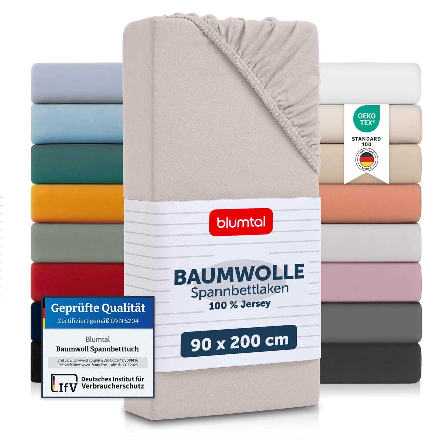 Blumtal® Basics Spannbettlaken - 90x200cm, Baumwolle Jersey - Oeko-TEX Zertifiziert - Elfenbein