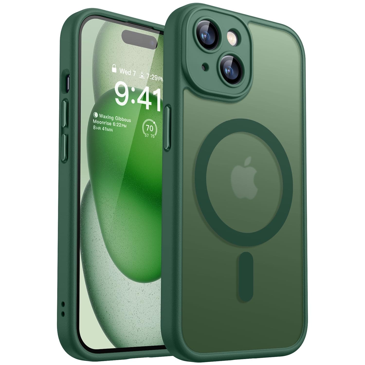 CANSHN Cover Magnetica per iPhone 15 Plus, Compatibile con MagSafe, [Protezione Completa Della Fotocamera], Custodia Traslucida Opaca Protettiva Sottile Antiurto 6,7 Pollici - Verde Profondo