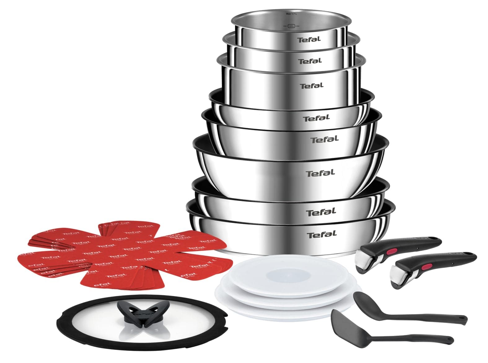 Tefal Ingenio Batterie cuisine 20 pcs, Poêles, Casseroles, Wok, Sauteuse, Couvercles, Poignées amovibles, Induction, Acier inoxydable, Compatible lave-vaisselle, Garantie 5 ans, Emotion L897SJ04