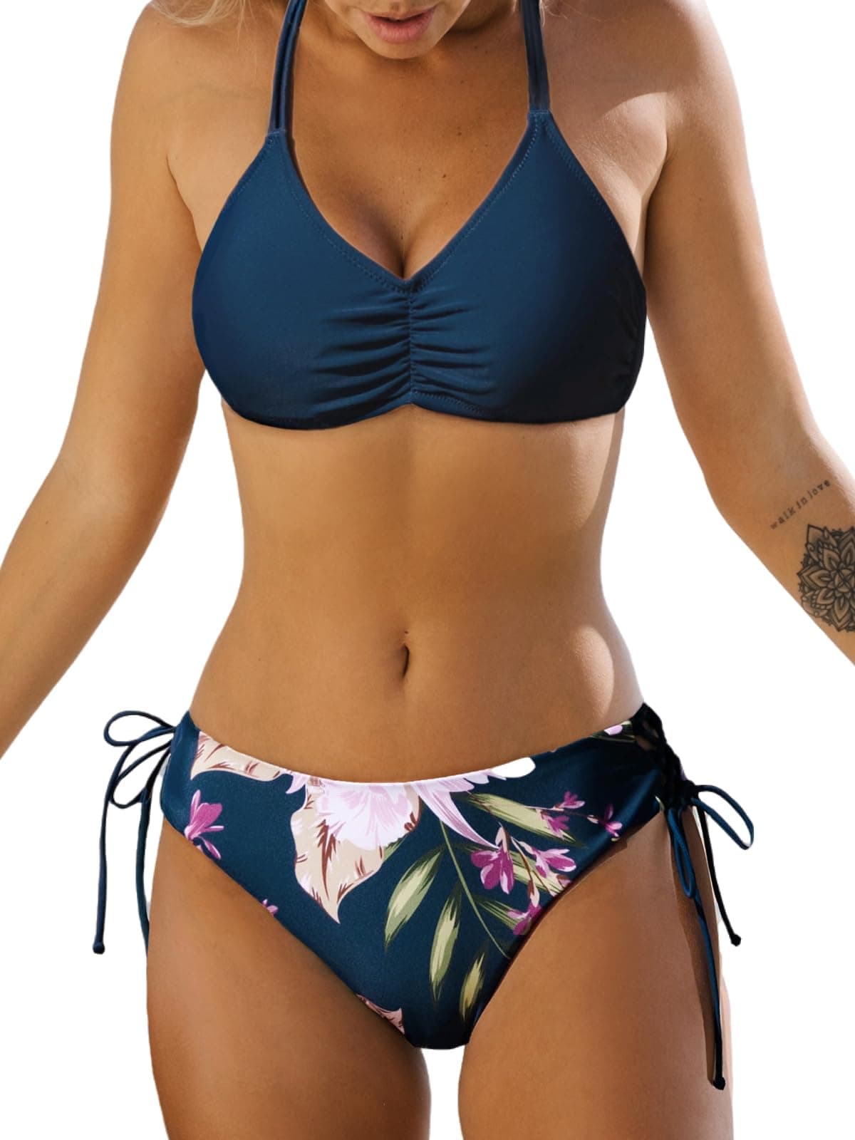 CUPSHE Damen Bikini Set mit geflochtenen Trägern Hinten Gestreifte Bademode Wende-Slip Zweiteiliger Badeanzug