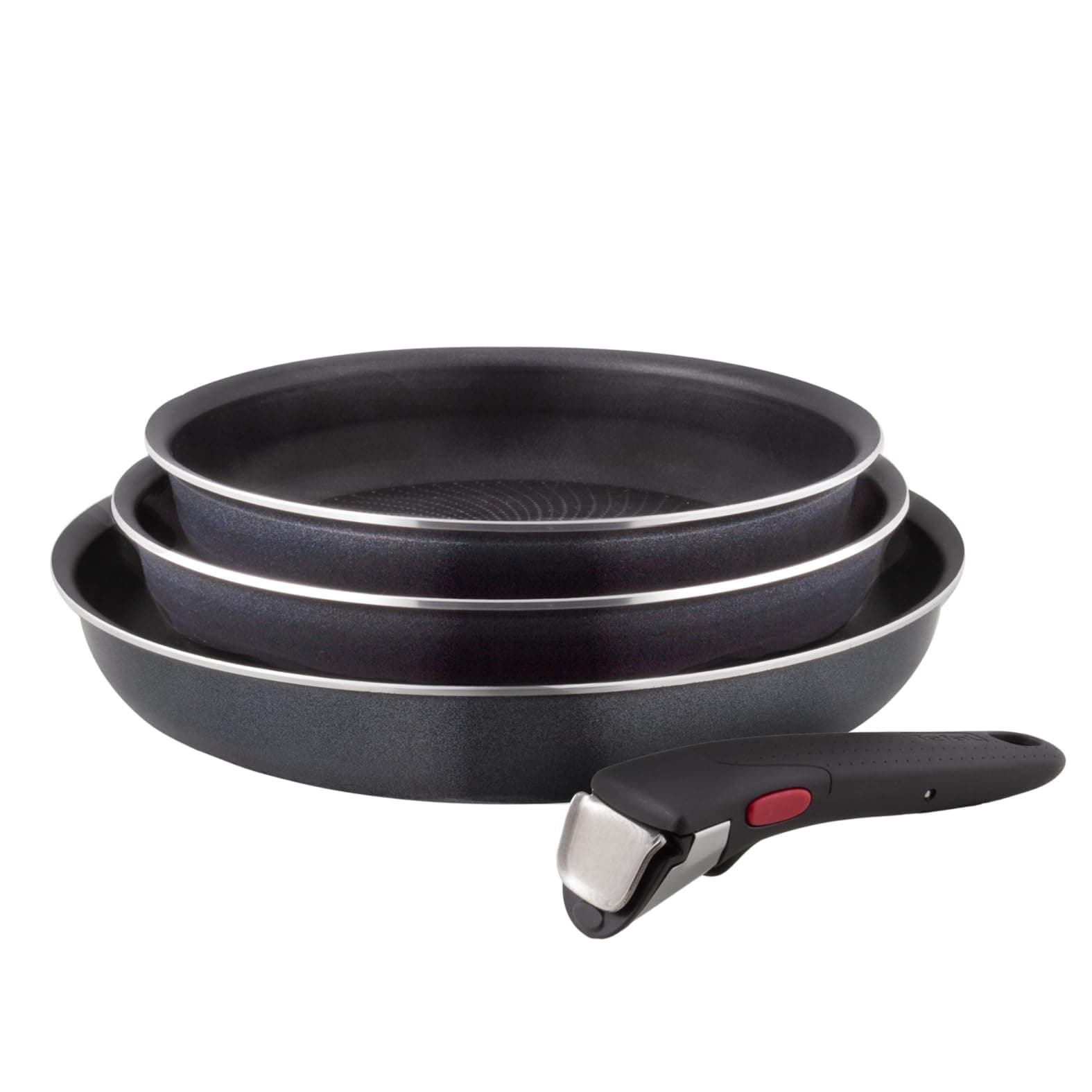 Tefal Ingenio Enjoy - Juego de 3 Sartenes 22/24/28 cm + Mango extraíble, Apto inducción, antiadherentes, revestimiento titanio, Thermo-signal, calentamiento rápido, apto horno