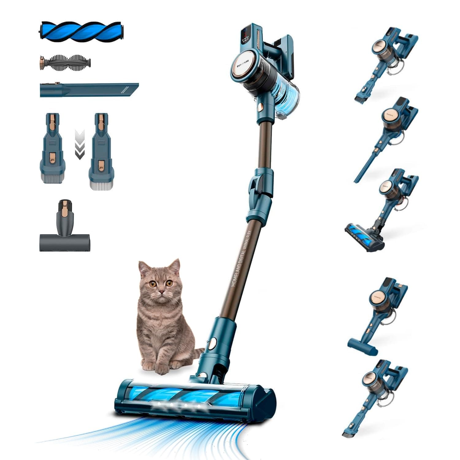 Taurus – Aspiradora Homeland Digital Animal Flex | 415W | 3 velocidades | Sin Cable | Batería 3h | 60min autonomía | Giro 180º | LED óptico | 2 Cepillos