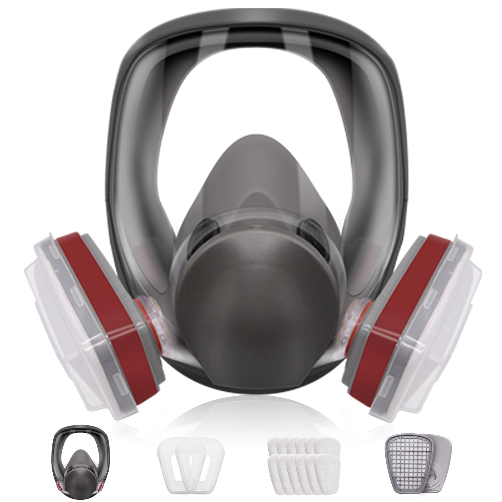 Prassia Reutilizable Cubierta Facial Gas,Máscara De Seguridad with 10 Filtros de Recambio,Espejo Antivaho Apto para Agricultura,Construcción, Aserrado y Soldadura