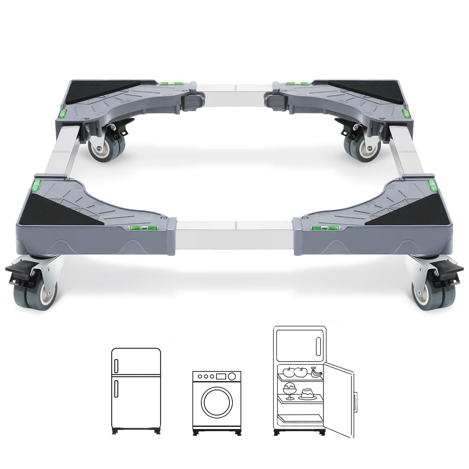 W B D WEIBIDA Carrello Lavatrice con 4 Ruote con Bloccaggio, Carico Pesante 200KG Base, Larghezza Regolabile 40-62cm Mobile anche per Asciugatrice e frigorifero