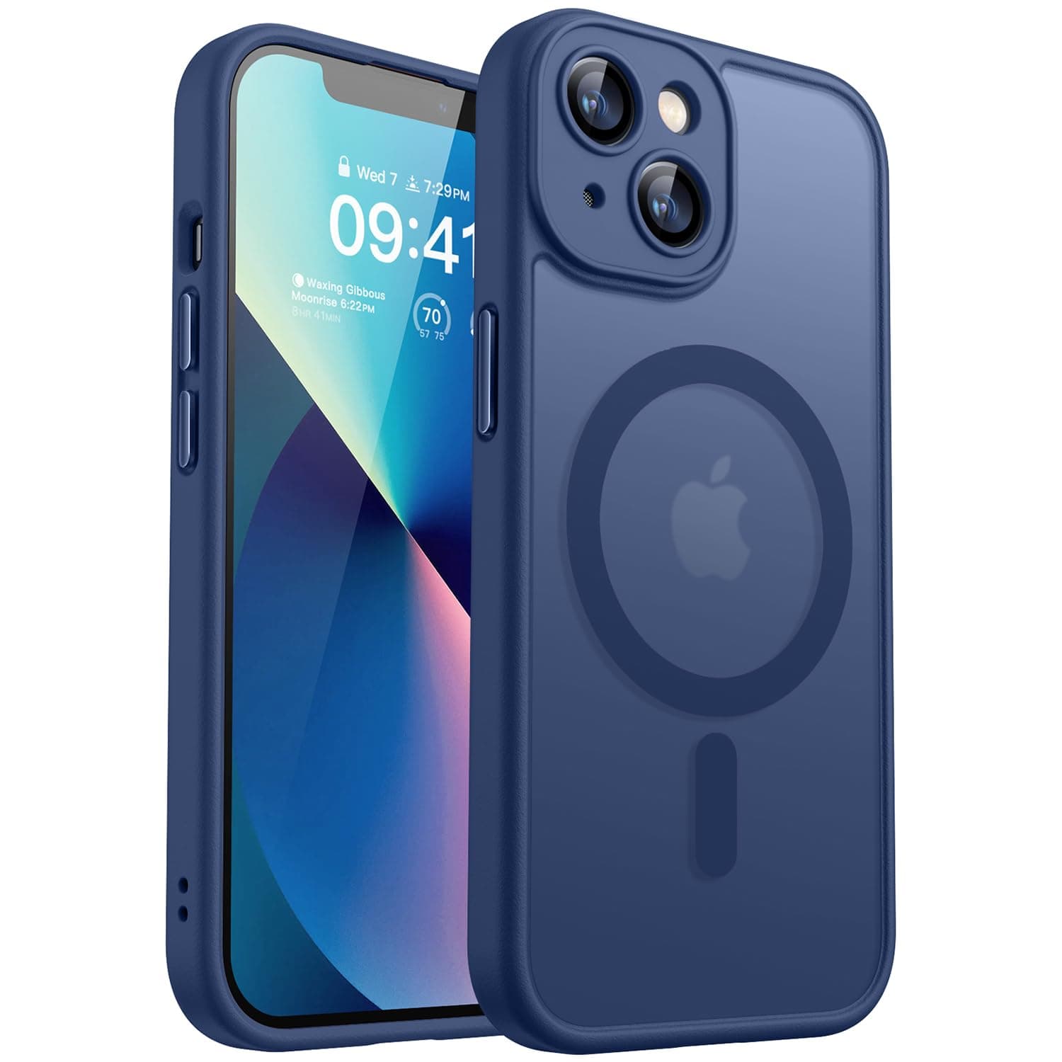 CANSHN Cover Magnetica per iPhone 13(6,1 Pollici), Compatibile con MagSafe, [Protezione Completa Della Fotocamera], Custodia Traslucida Opaca Protettiva Sottile Antiurto,Blu Profondo