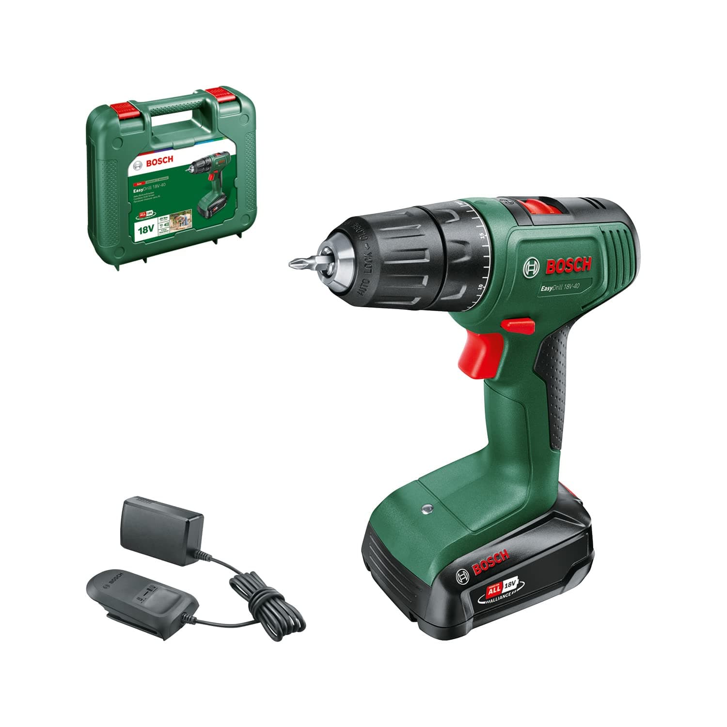 Bosch Perceuse-visseuse sans fil EasyDrill 18V-40 (1 batterie 2,0 Ah, système 18 V, dans coffret de transport)