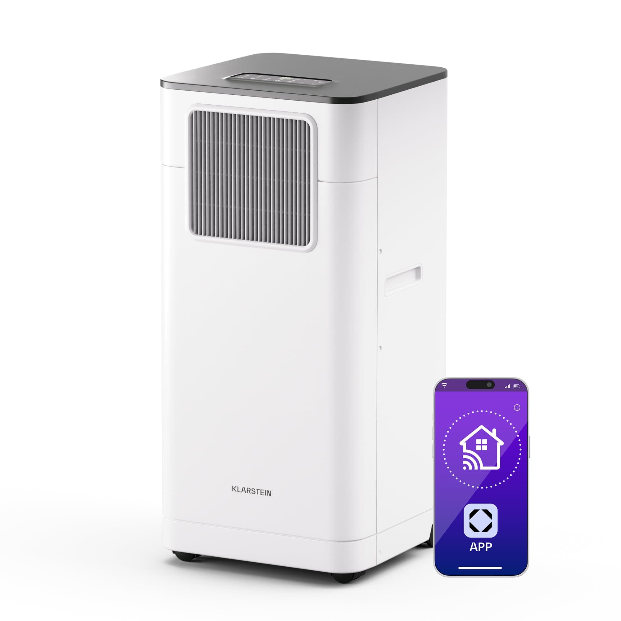 KLARSTEIN Breeze Box 9K Climatiseur Mobile – 9000 BTU, Jusqu'à 32 m², Smart App & Commande Vocale, 3-en-1 Refroidissement, Déshumidification & Ventilateur, Silencieux, Kit Fenêtre Inclus, Blanc