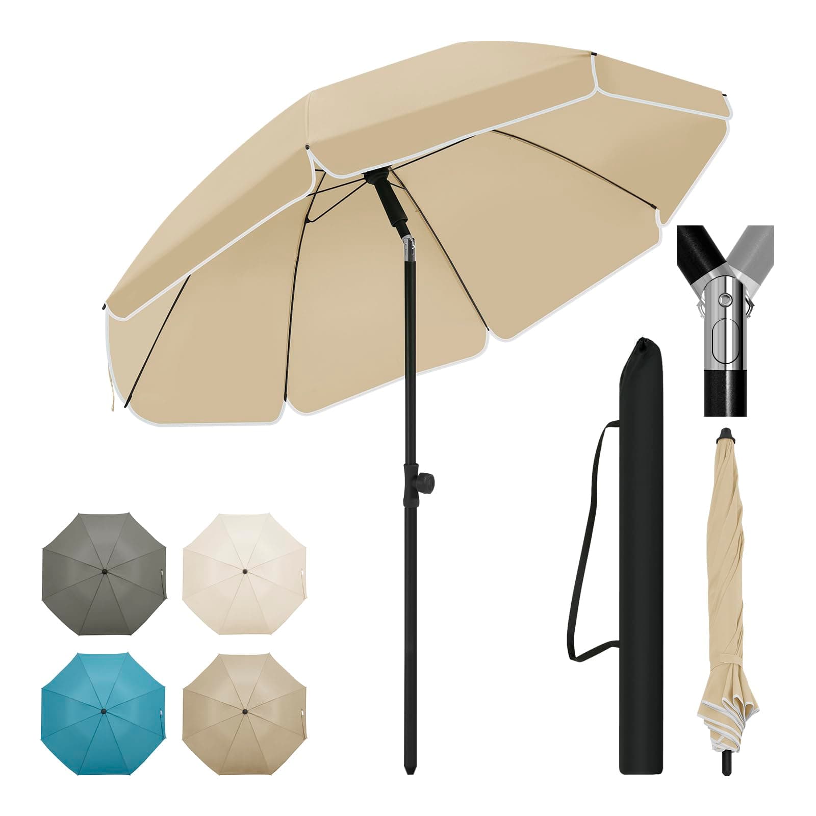 WOLTU Sonnenschirm Balkon φ 135 cm, Strandschirm UV-beständig Wasserdicht, Höhenverstellbar, 45° knickbar, Sonnenschutz Balkon Terrasse Strand Garten, Rund, Taupe