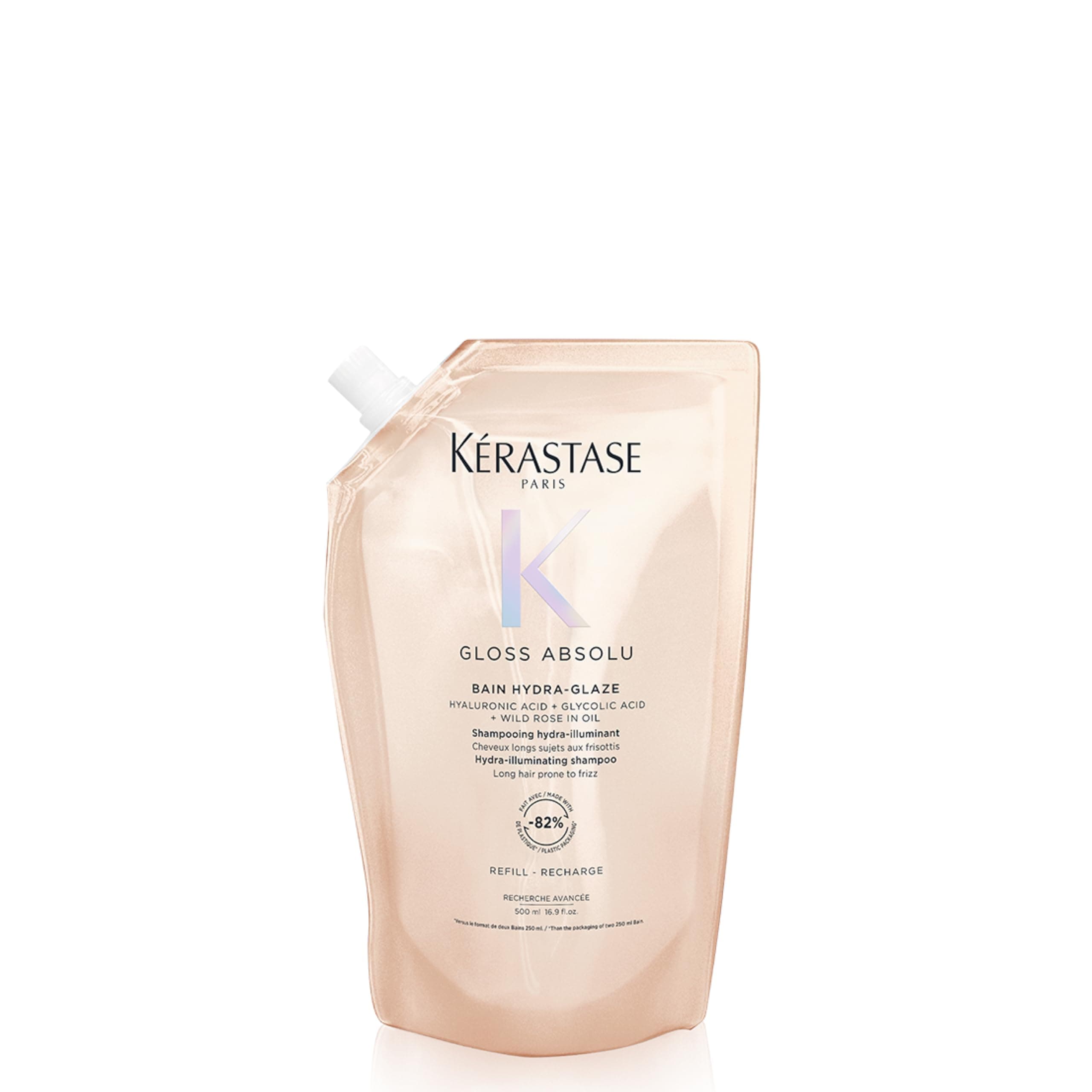KÉRASTASE Gloss Absolu -Bain Hydra-Glaze -Shampoing Cheveux Ternes - Brillance -Shampoing Hydra-Illuminant - Acide Hyaluronique, Acide Glycolique & Rose Sauvage - Cheveux Longs & Sujets aux Frisottis
