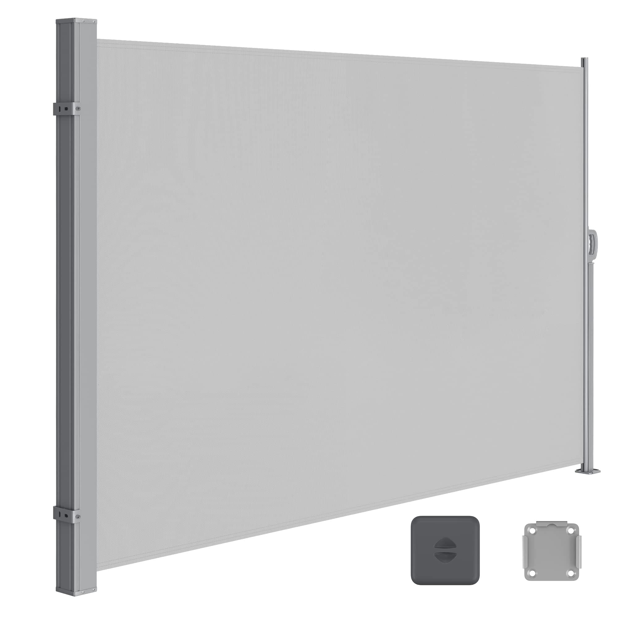 SONGMICS Store latéral avec Coffre en Acier résistant à la Rouille Extensible 160 x 350 cm, Brise-Vue, Protection Solaire, occultant, pour Balcon, terrasse, Jardin, Gris Clair GSA565G03