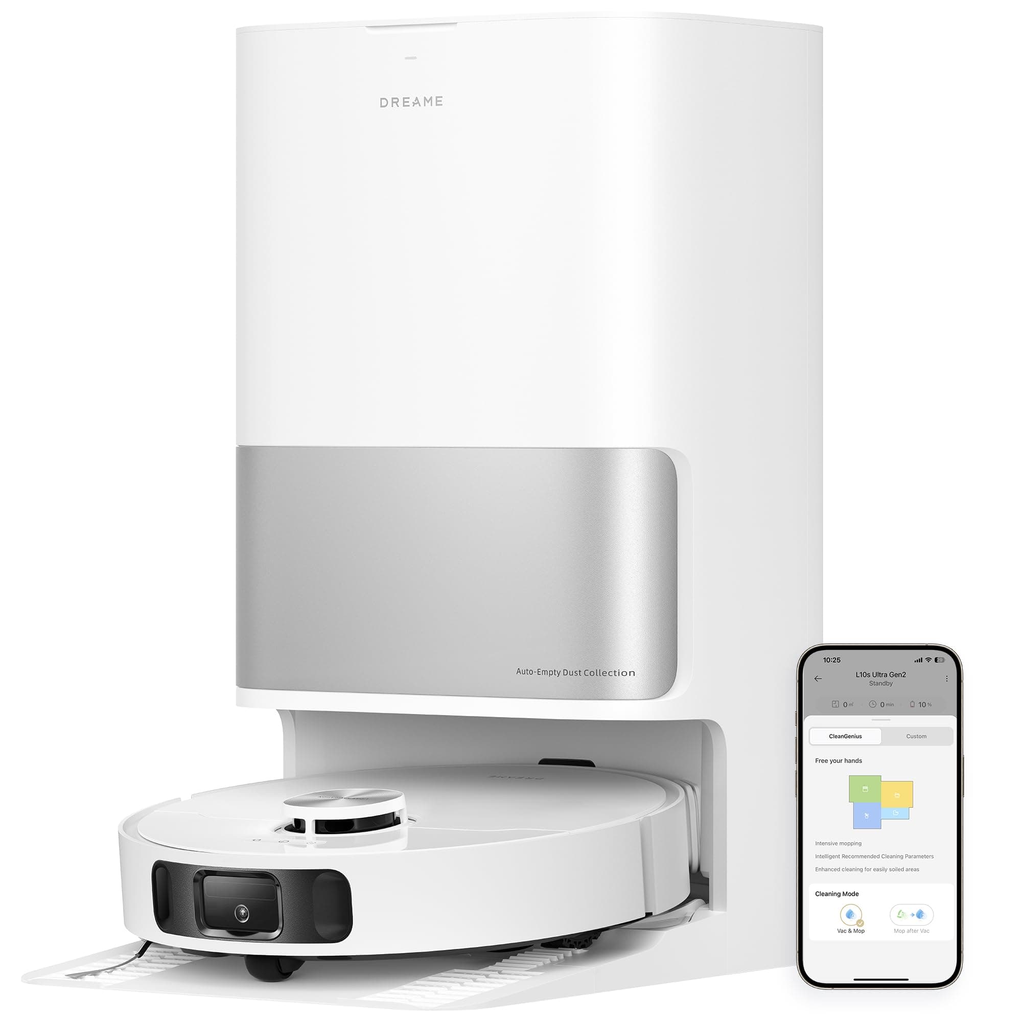 DREAME L10s Ultra Gen 2 Robot Aspirapolvere e Lavapavimenti con MopExtend RoboSwing, Aspirazione 10.000 Pa, Stazione Base Automatica, 32 Livelli di Acqua,Batteria da 240 Min