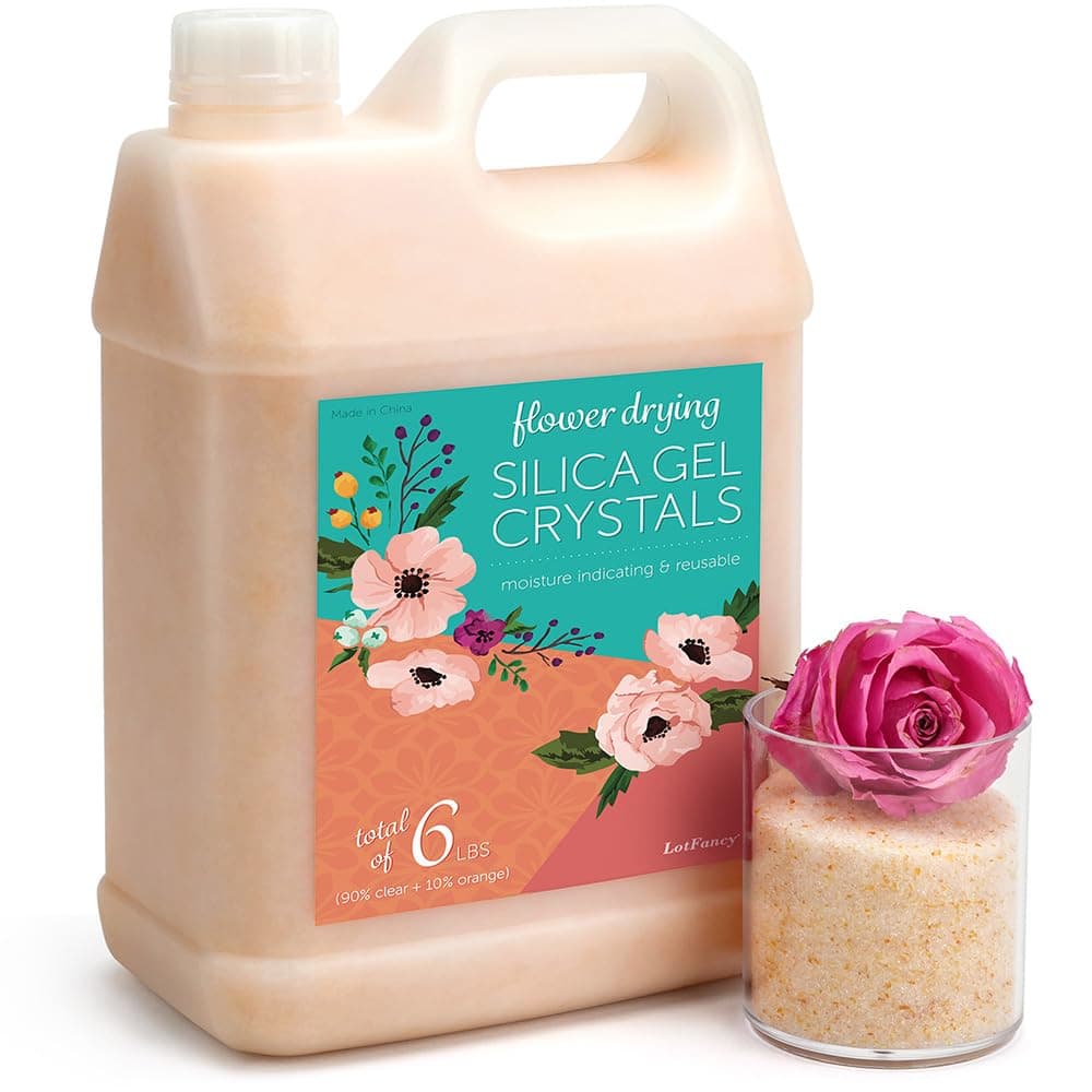 LotFancy Gel de silice pour le séchage des fleurs 2,72 kg (6 LBS), gel de silice avec indicateur, agent de séchage réutilisable, cristaux fins < 1 mm pour les fleurs