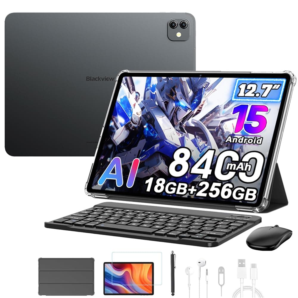 Blackview Link 8 13 Pouces Tablette avec Clavier+Souris, 18Go+256Go Android 15 Tablet AI, 4 Haut-parleurs Gaming Tablet, 8400mAh, 16MP+13MP, 5G WiFi Tablette Tactile,Coque+Stylet Intelligent, Noir